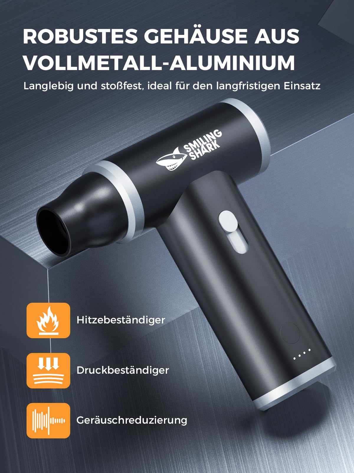 Smiling Shark Elektrische Staubgebläse Luftdruckspray, J01 aus Aluminum 130000 U/min Compressed Air Duster mit Stufenloser Regelung Turbo Handventilator für Kühlung/PC/BBQ/Auto/Camping, Schwarz