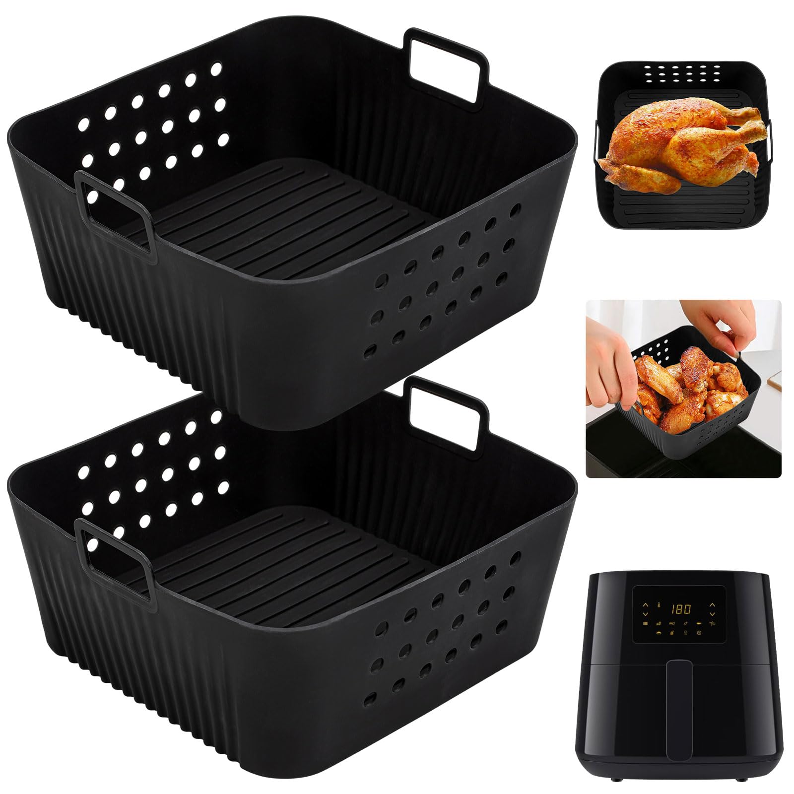 Accessori Per Friggitrice Ad Aria Con Stampo In Silicone Da 3 Pezzi Cestello Per Friggitrice Ad Aria Riutilizzabile Per Carta Calda Da Forno Senza Olio 85110889 - Foto 2