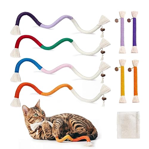 Cat Chew Rope Toys 8 Pack with Refillable Natural Catnip,
