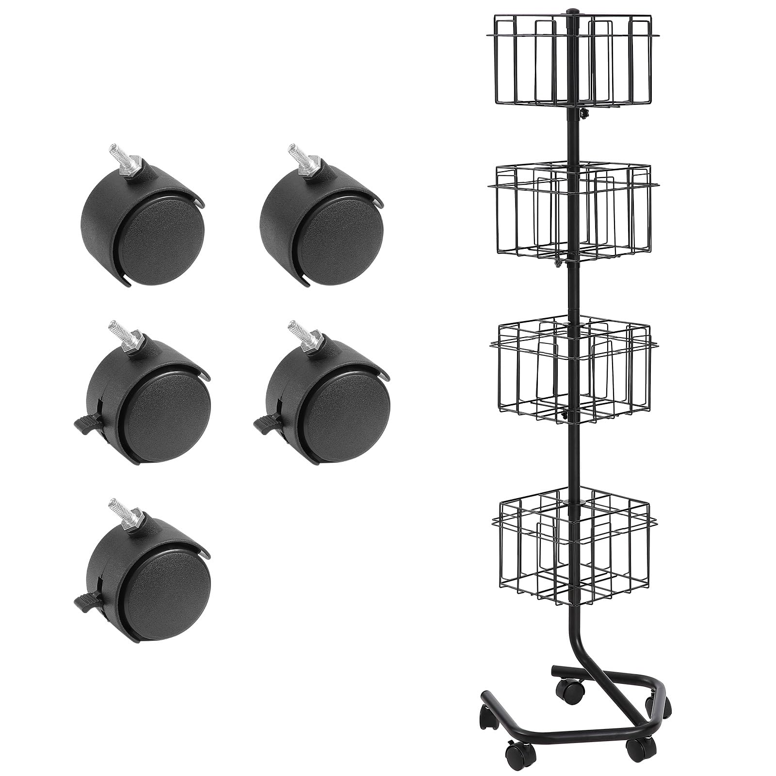 VEVOR Espositore Girevole per Riviste, Libri e Cartoline - 4 Livelli, 32 Tasche, Rotazione 360° con 5 Ruote (2 Bloccabili) per Negozi, Fiere, Uffici, Tabaccheria