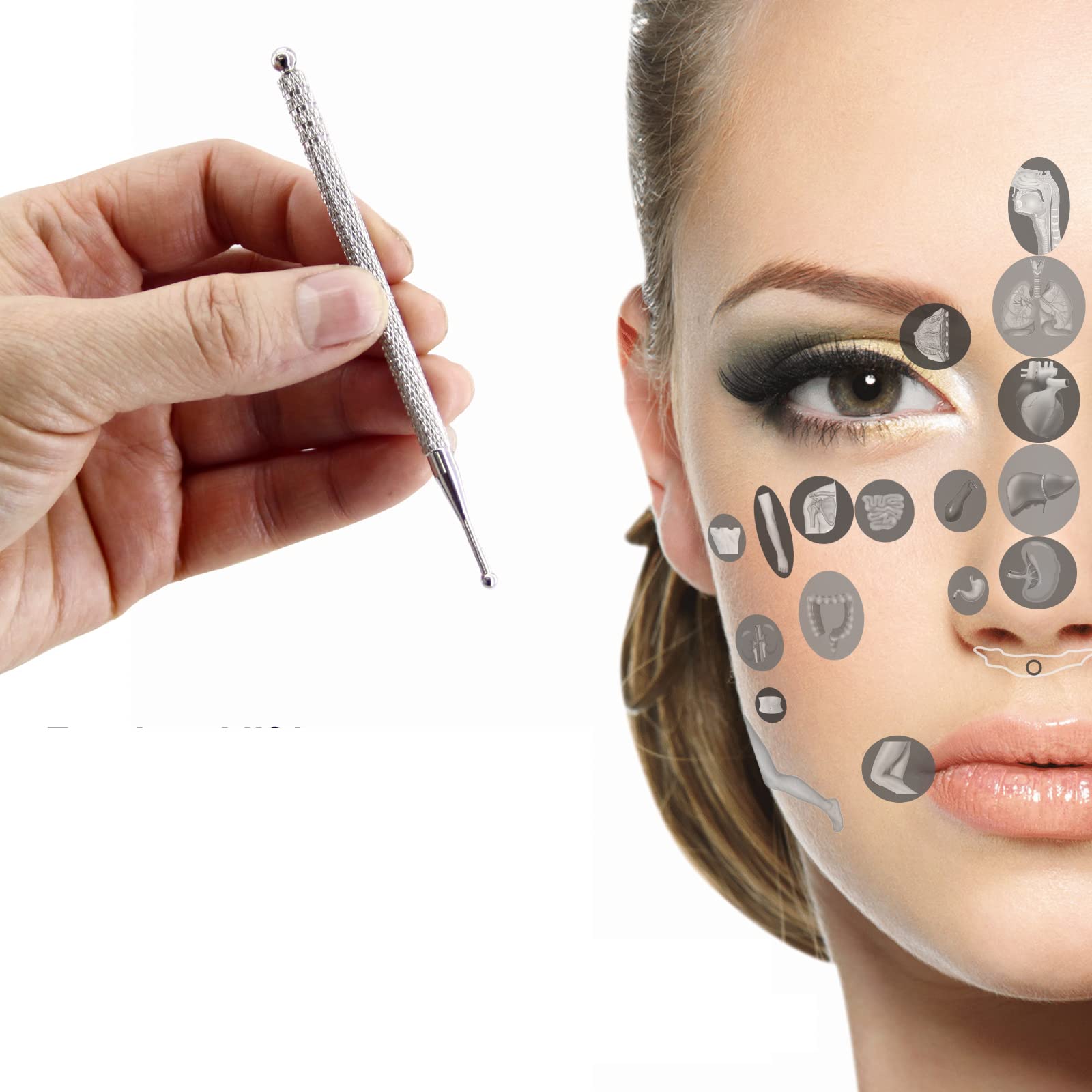 ZHONGYAN TAIHE 5 Pieces Facial Reflexology Massage Tool，Stainless Steel Manual Acupuncture Pen Deep Tissue Massage Tool Trigger Point Massage Relief Pain Therapy Tools Single Tip - Probe Pen