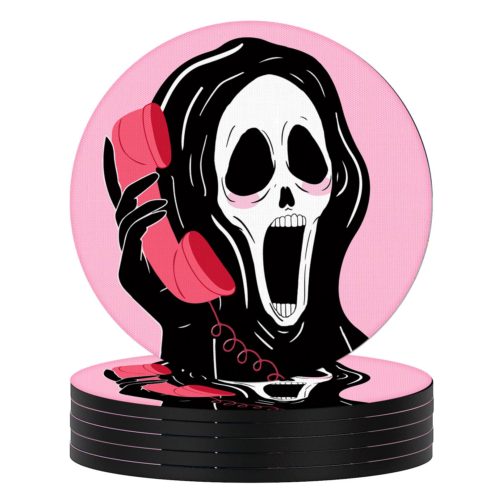 Coasters for Drinks Coffee Table, Hilarious Ghost Funny Silicone Absorbent Cup Coaster Set Housewarming Gift Kitchen Home Wooden Desk Office Bar Tabletop Decor 6 Pack