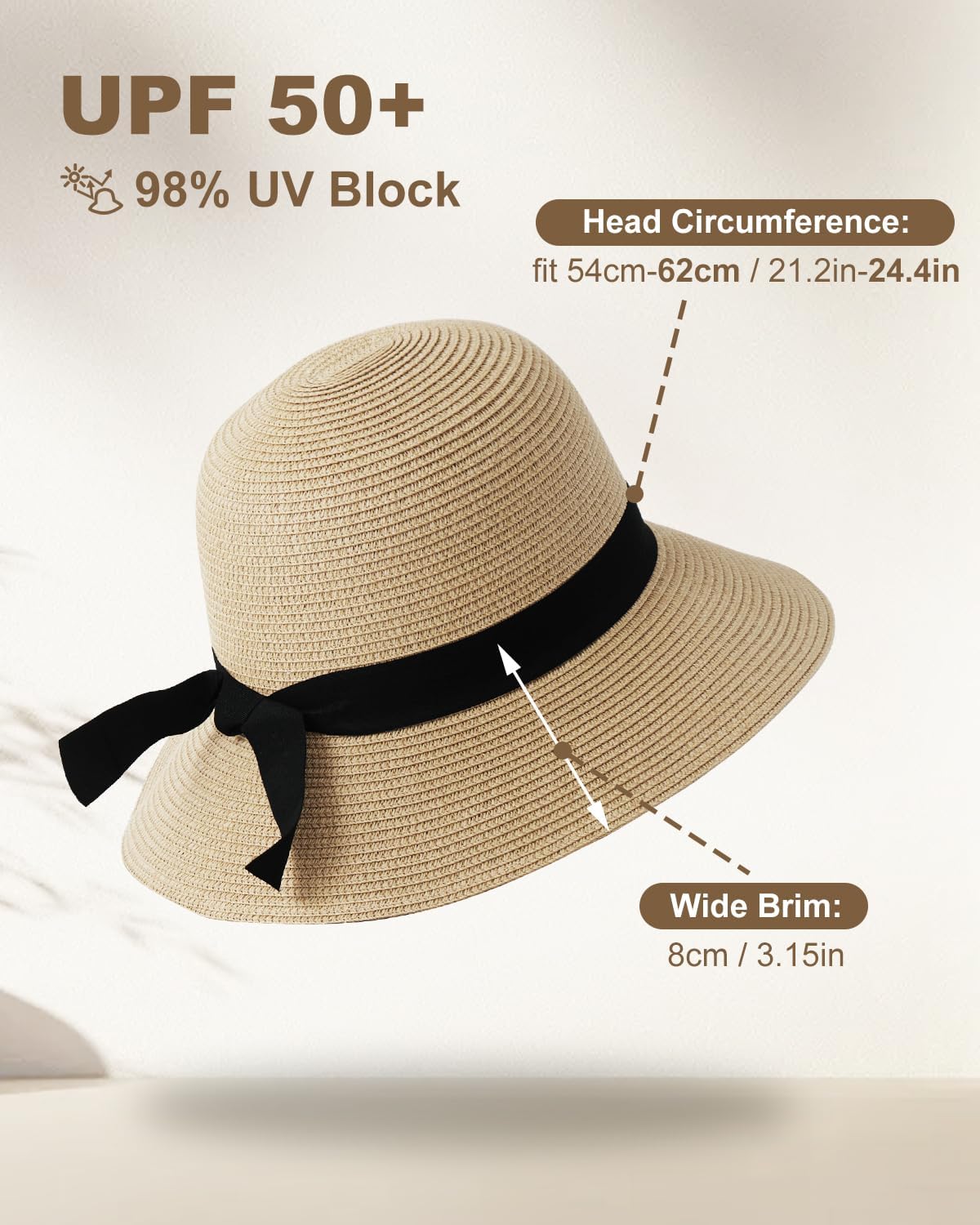 Zylioo 2XL/XL/L/M/S Womens Straw Hat,Wide Brim Sun Protection Beach Hats,UPF 50+ Floppy Summer Hat for Small Heads