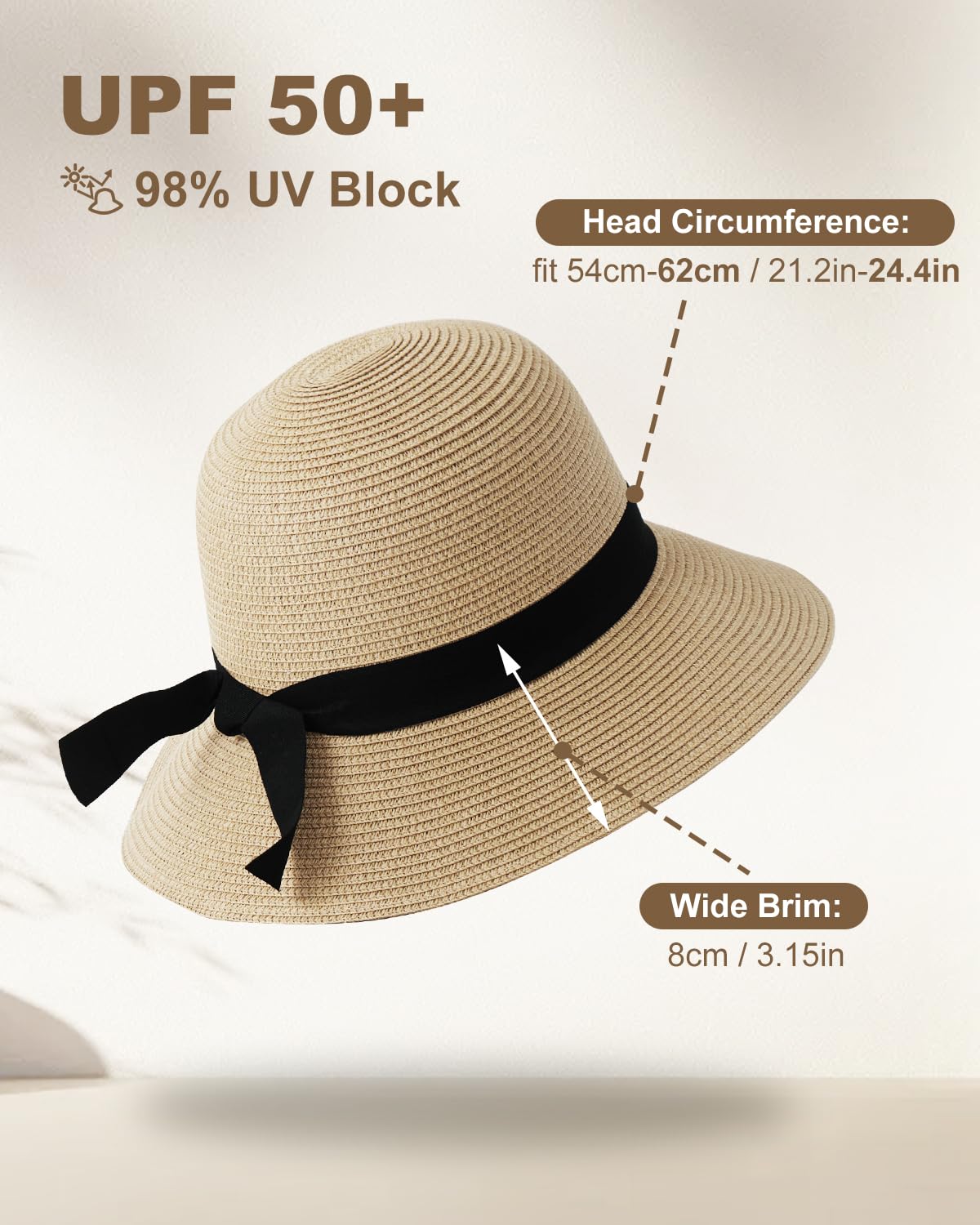Zylioo S/M/L/XL/XXL Cappelli da sole in paglia per teste grandi, protezione UV, tesa larga, cappello da spiaggia per vacanze estive da donna, Tesa Larga - Beige, XL