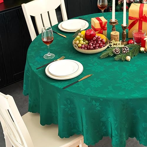 Miniatura 47 de Mantel Redondo Dorado Mantel de Mesa con Patrón de Hojas Borde Festoneado Sedoso Suave Impermeable Lavable 50 Pulgadas Cubierta de Mesa de Tela