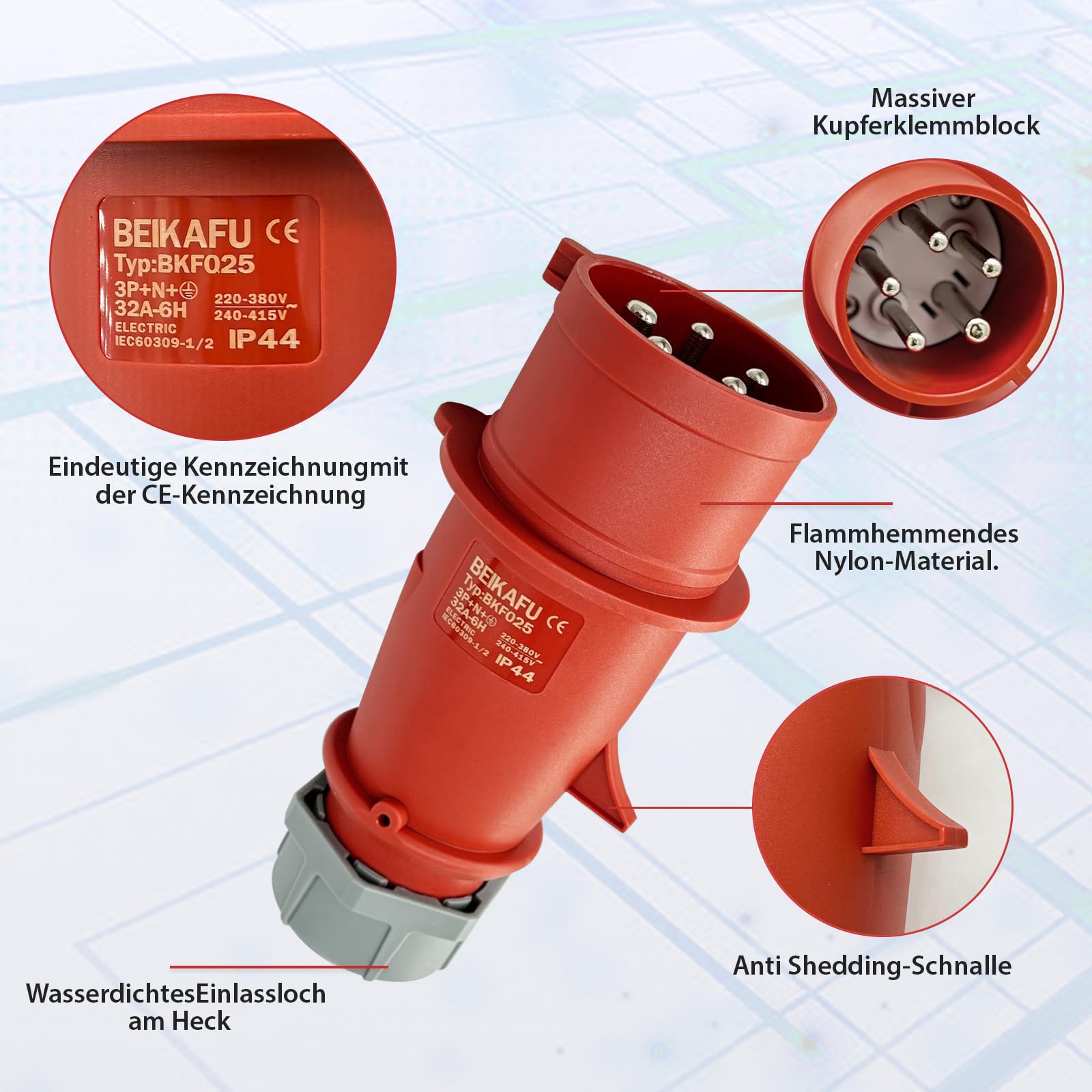 AIFIZO Starkstrom Adapter, Adapter 32A Auf 16A 400V, CEE Stecker Verlängerungskabel 150cm IP44, 5-polig Industriestecker, Für Baustelle, Werkstatt, Außenbereich