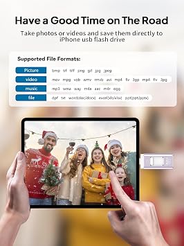 Gulloe 256GB Dual Interface Flash Drive for Phone Storage Photos Videos, Phone USB Backup External Photo Memory Stick - No App Required, Compatible with iPhone, iPad, Android & PC (Light Purple)