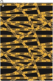 Seamless Diagram of Yellow Hazard Tape Golf Towel 24" X 16" Microfiber Waffle Pattern Golf Accessories for Golf Bag with Carabiner Clip