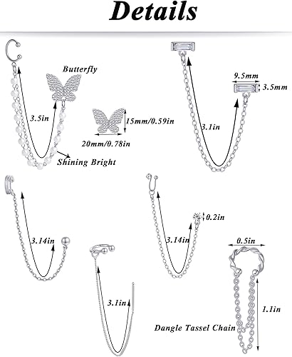 Vista 2 de Tornito 6-12 aretes de cadena de hoja, copo de nieve, estrella, mariposa con circonita cúbica, aretes de trepador, cadena colgante, aretes de borla