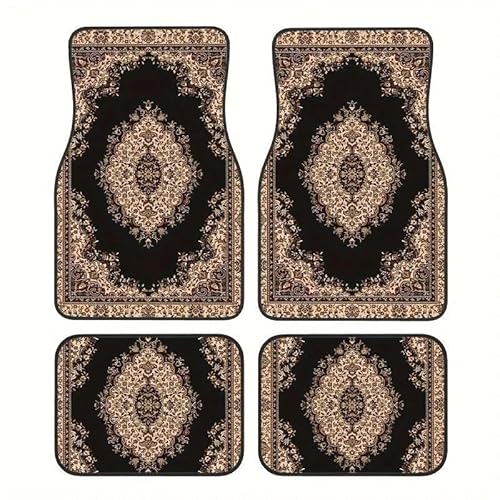 BedEuu Juego de 4 alfombrillas bohemias para coche, antideslizantes, para todo tipo de clima, ajuste universal para coches, SUV, camiones, diseño persa turco de fibra de poliéster (alfombrillas persas