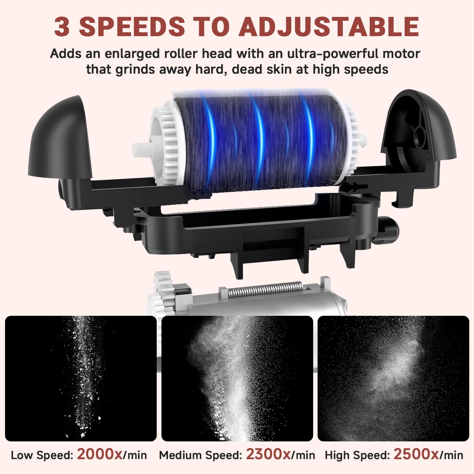 AOMEES- 2500 RPM/MIN MÁXIMO: El removedor de callos eléctrico ofrece 3 configuraciones de velocidad: 2000 RPM, 2300 RPM y 2500 RPM, para satisfacer sus necesidades de cuidado de los pies. La velocidad