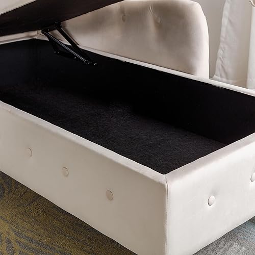 Miniatura 6 de Polibi Tumbona pequeña de 58 pulgadas con cabeza de clavos, moderna tumbona de terciopelo copetuda para sala de estar u oficina, sofá de descanso