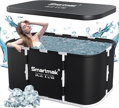 Smartmak Ice Bath Tub, Portable XL Large Cold Plunge Tub with Cover for Athletes, Cold Water Pod Tub Therapy and Recovery, Cold Immersion Training Baths Indoor Outdoor Plunge Pool
