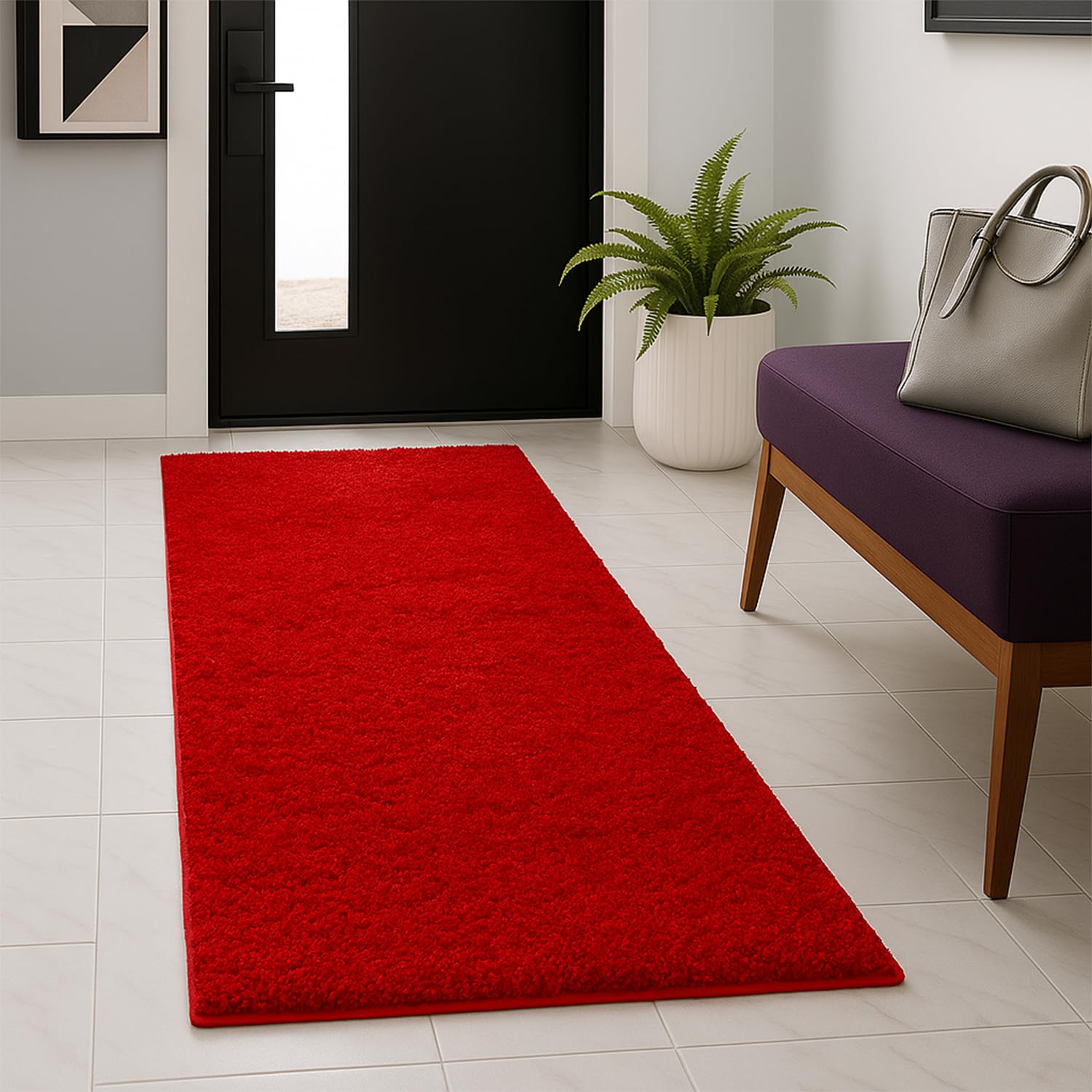 PHP Shaggy Runner Rugs for Indoor - Super Soft Fluffy Thick Pile Non-Shedding Large Runners Rug for Hallways Bedroom Living Room Kitchen Carpet Mats (Red, 60x220cm (2ft x 7ft 7") โ image 1