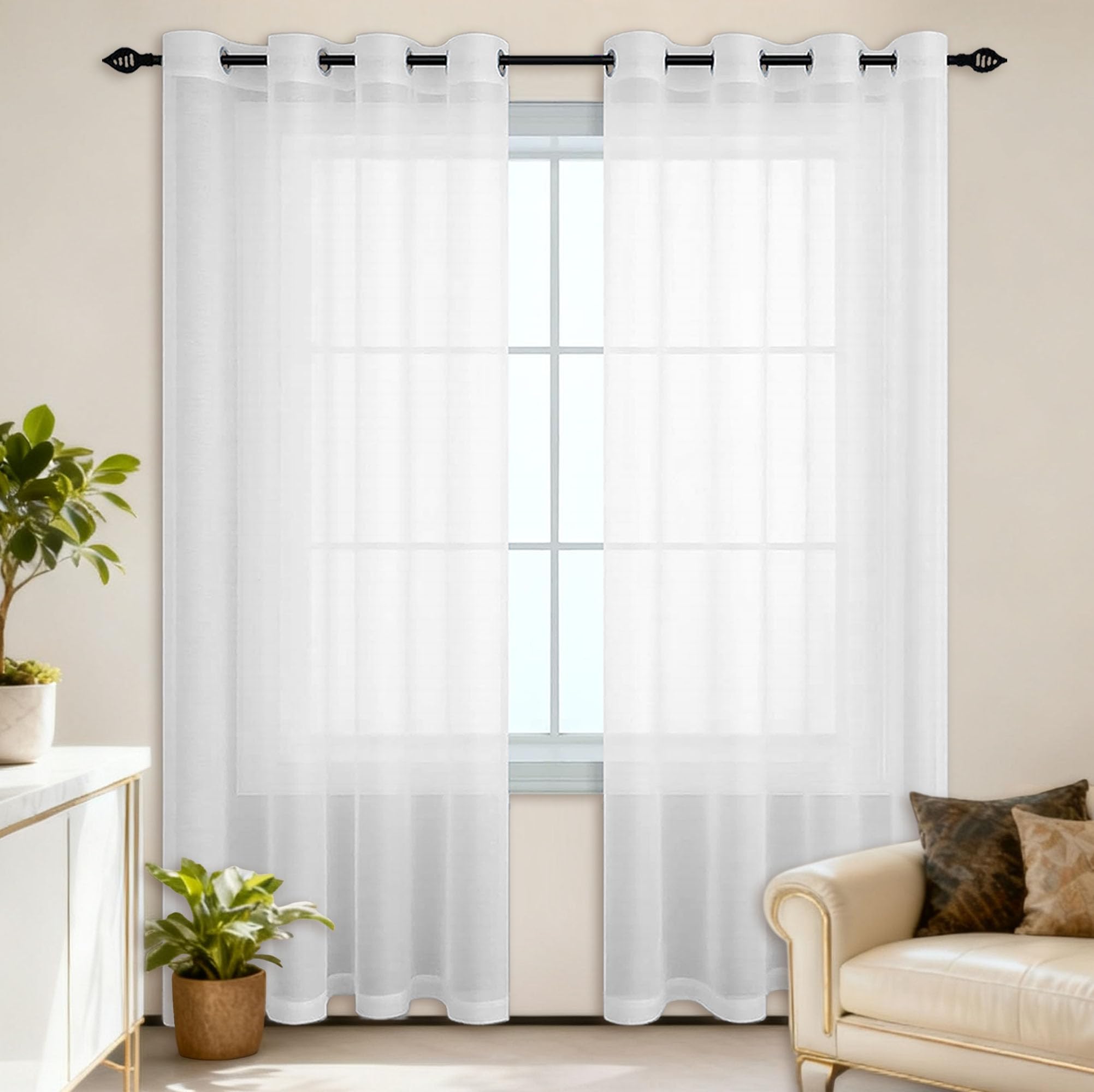Voilage à oeillet blanc 150 x 195 cm rideau fenêtre demi transparent