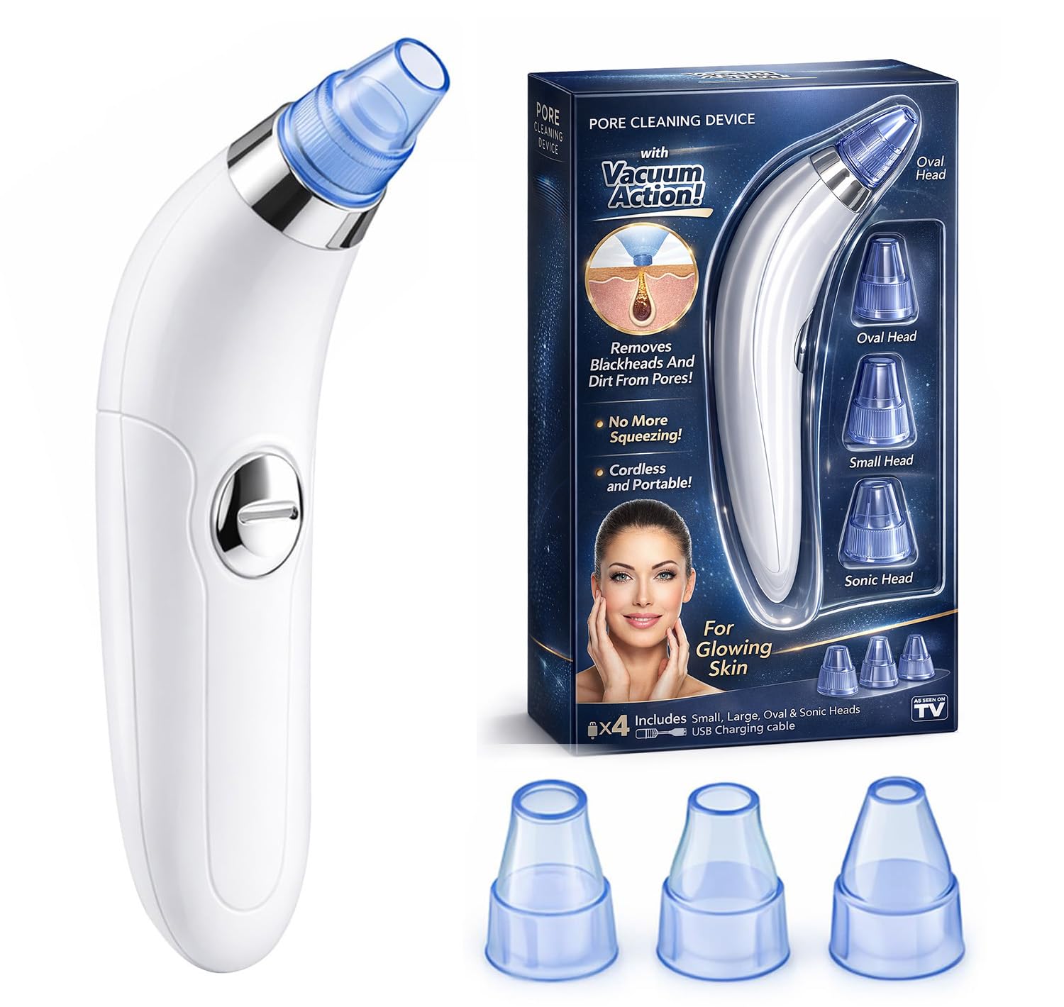 PANCA Blackhead Remover Vacuum for Face | 4 in 1 Pore Cleaner Suction Device with Multiple Heads | Facial Cleansing Tool for Blackhead Whitehead Removal for Men & Women-image-37