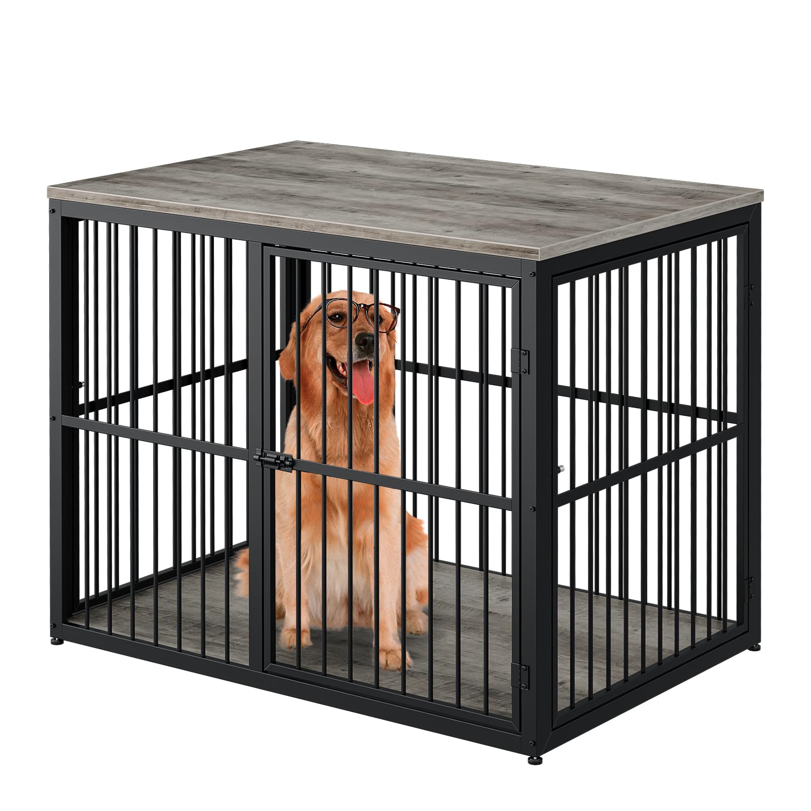 Zivanti 43'' XL Dog Crate Furniture with 3 Doors, Wooden Crate Combination Pet Cage, Heavy Duty Indoor Kennel for Medium to Large Dogs, Grey
