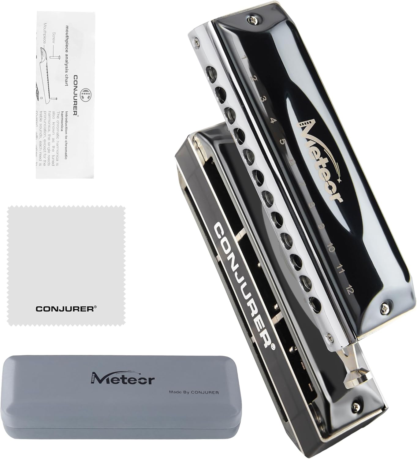 CONJURER Chromatic Harmonica with Valve 12 Hole Harmonica C Key for Adult Beginners Mouth Organ with Brass Reeds,1248-Meteor Key of C