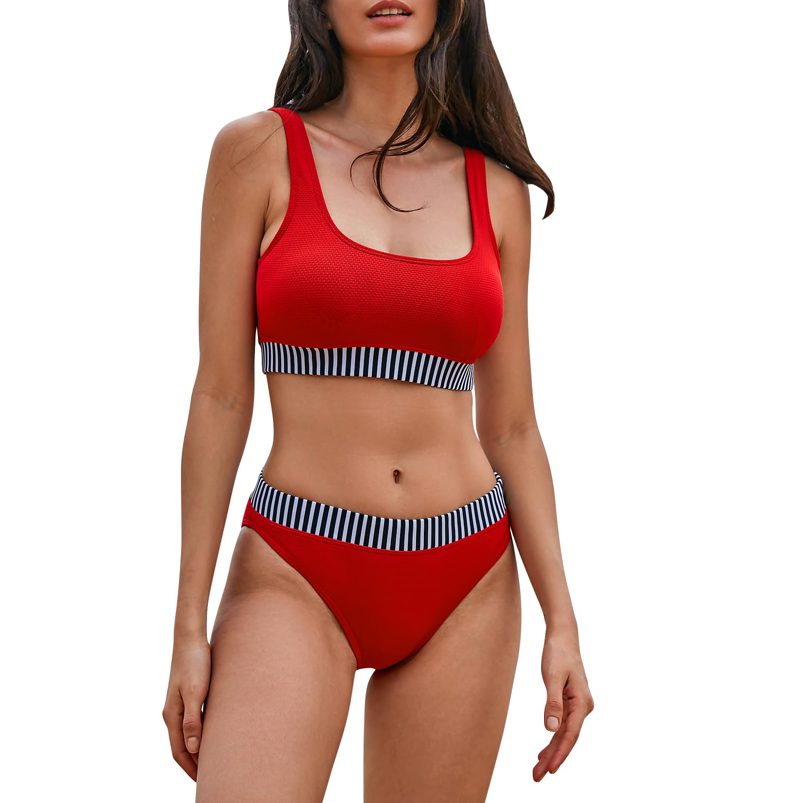 iSLASISIA Trajes de baño Deportivos para Mujer Bikini Acanalado con Top Corto de Dos Piezas con Parte Inferior atrevida
