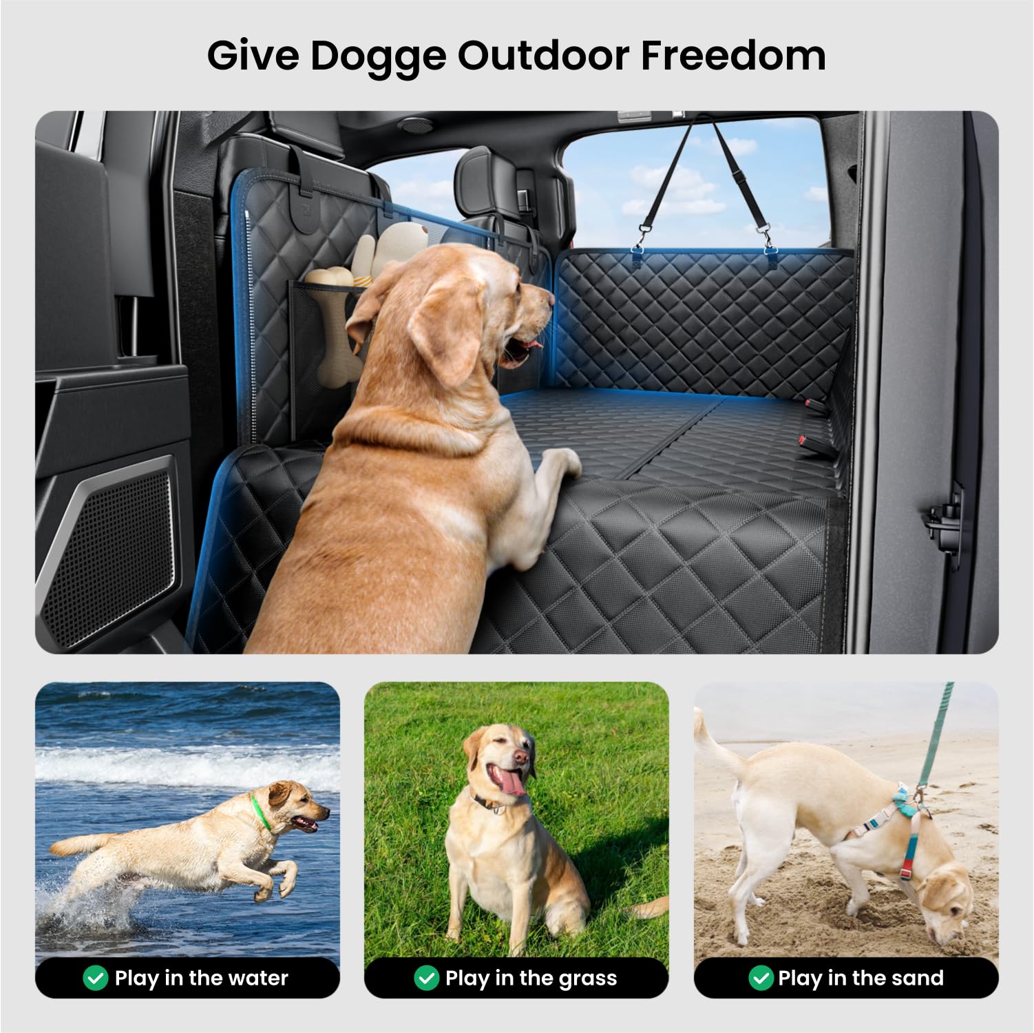 REEVAA Dog Truck Seat Cover for Back Seat, Hard Bottom Dog Hammock for Car, Pet Bed Extender for 2-4 Large Dogs, Waterproof Seat Protector, Universal XL Size Fits for Crew Cab Truck/SUV, Black - image 5