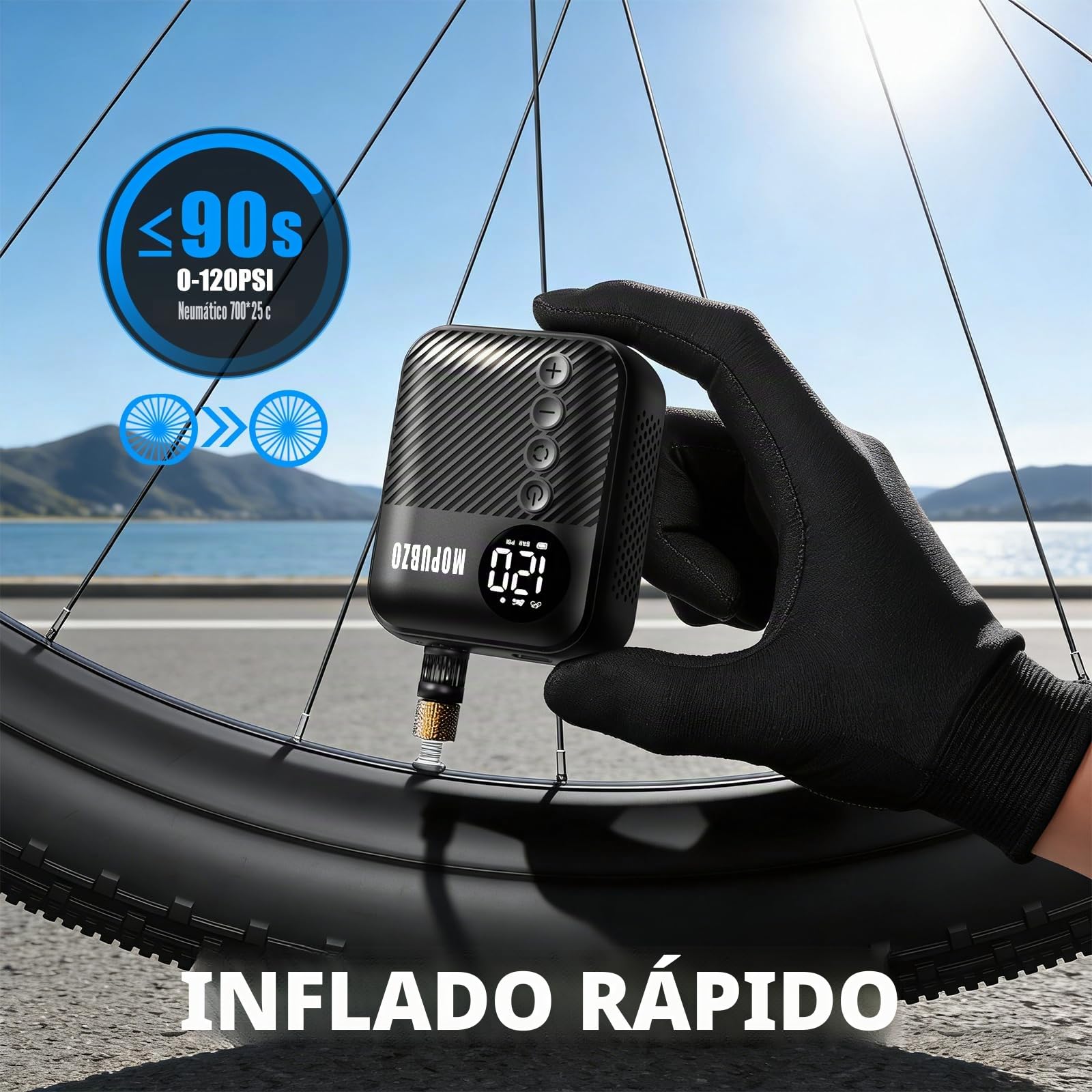 Tiny - Bomba de bicicleta con manómetro, bomba de aire eléctrica de 150 PSI, apagado automático, minibomba eléctrica, compatible con la mayoría de las válvulas de aire, inflado rápido para bicicleta