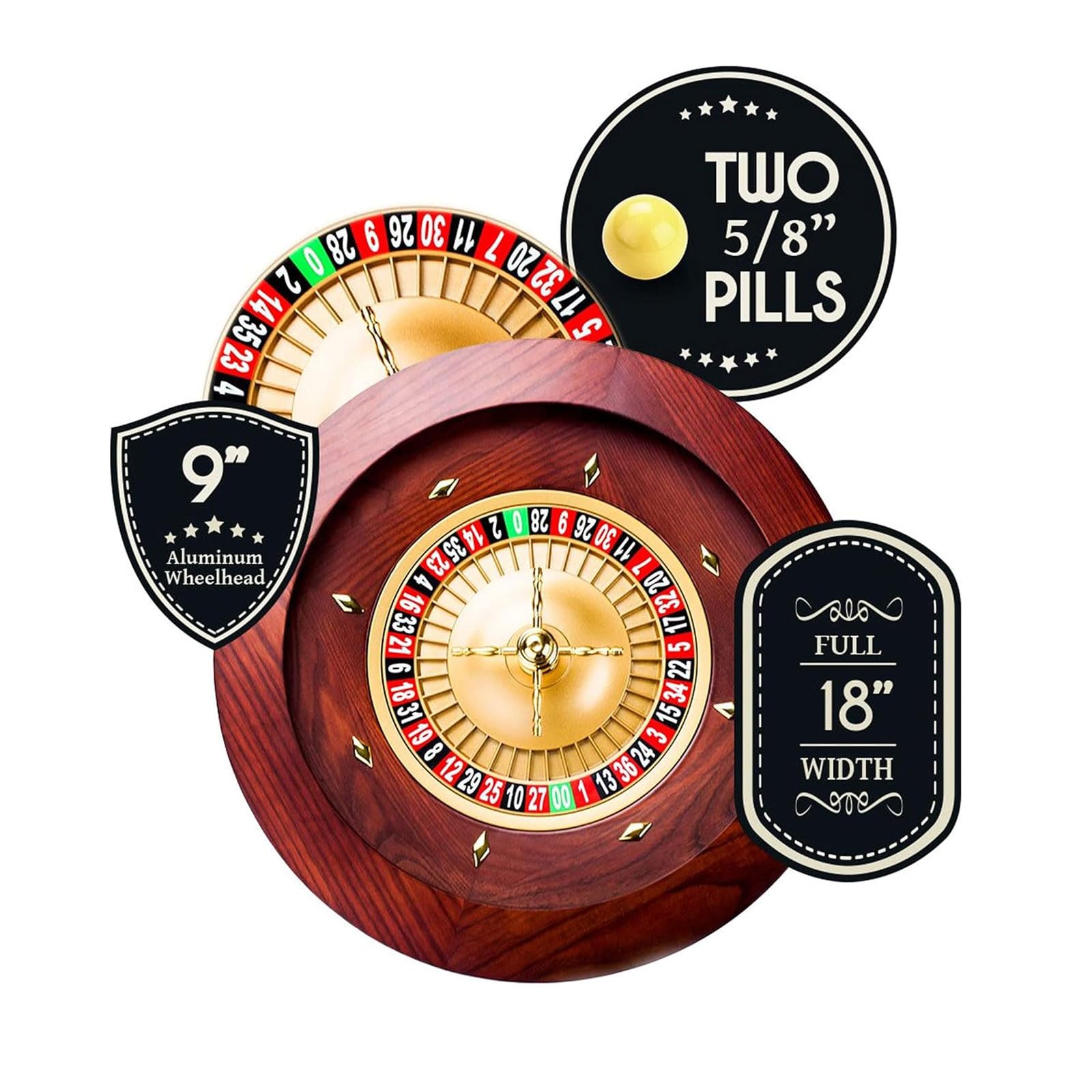 Juego de Ruedas de Ruleta Rusa de Madera con diseño de Doble Cero y rodamientos de precisión para la Noche de Juego Esencial