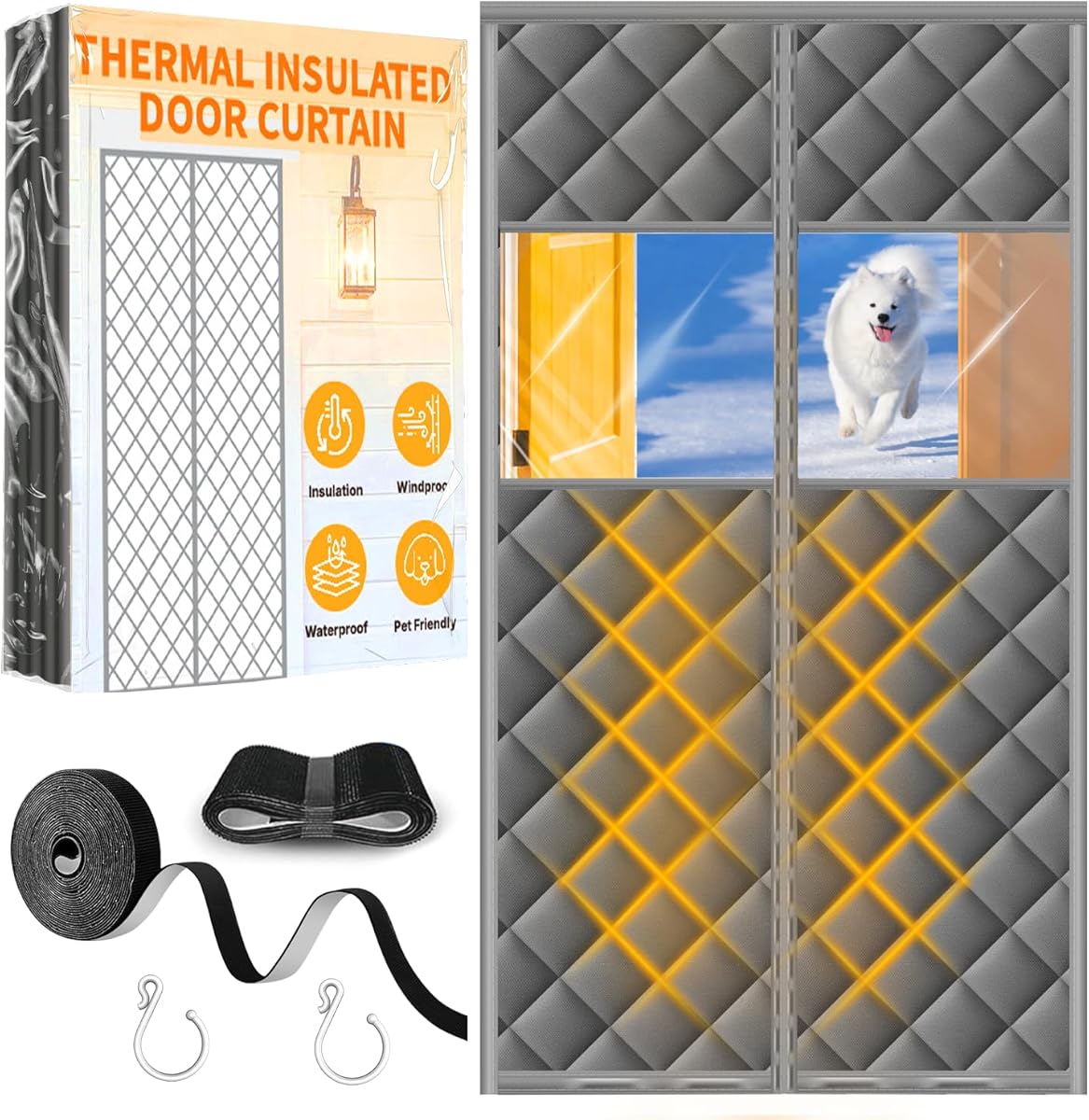 HOFUDON Upgraded Magnetic Thermal Insulated Door Curtain with Perspective Window, Weatherproof Oxford Cloth Filled with Cotton, Fit for Door Size 36" x 80", Doorway Curtains Size 39" x 82" Grey - Amazon.com