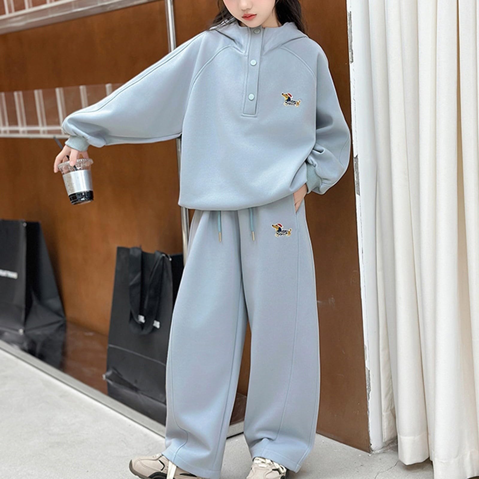 Mädchen Hoodie Weites Bein Sweatpants Trainingsanzug-Set