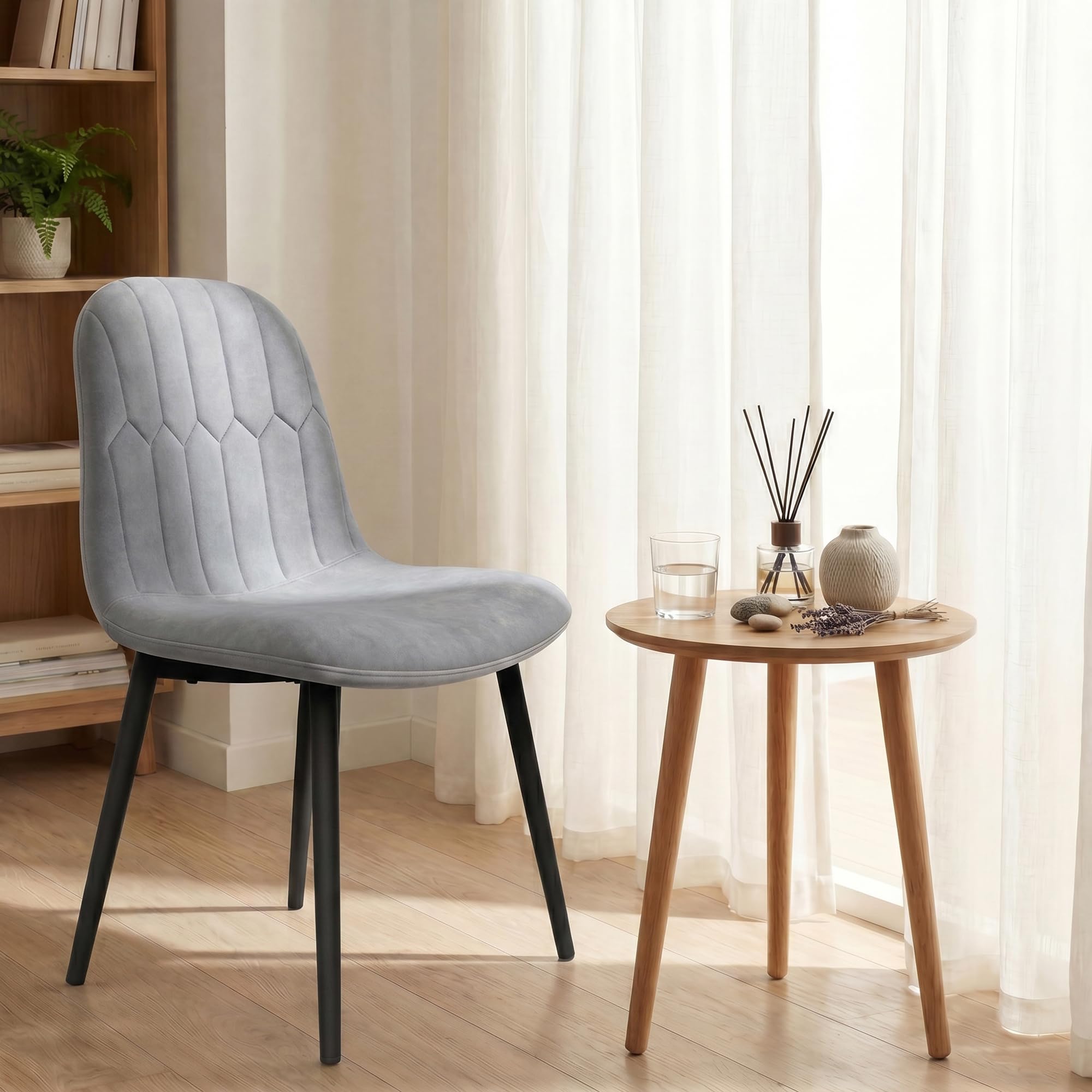 APICIZON Set di 4 sedie da pranzo in velluto, imbottite, schienale ergonomico, gambe in metallo, design retrò migliorato, per cucina, sala da pranzo, grigio
