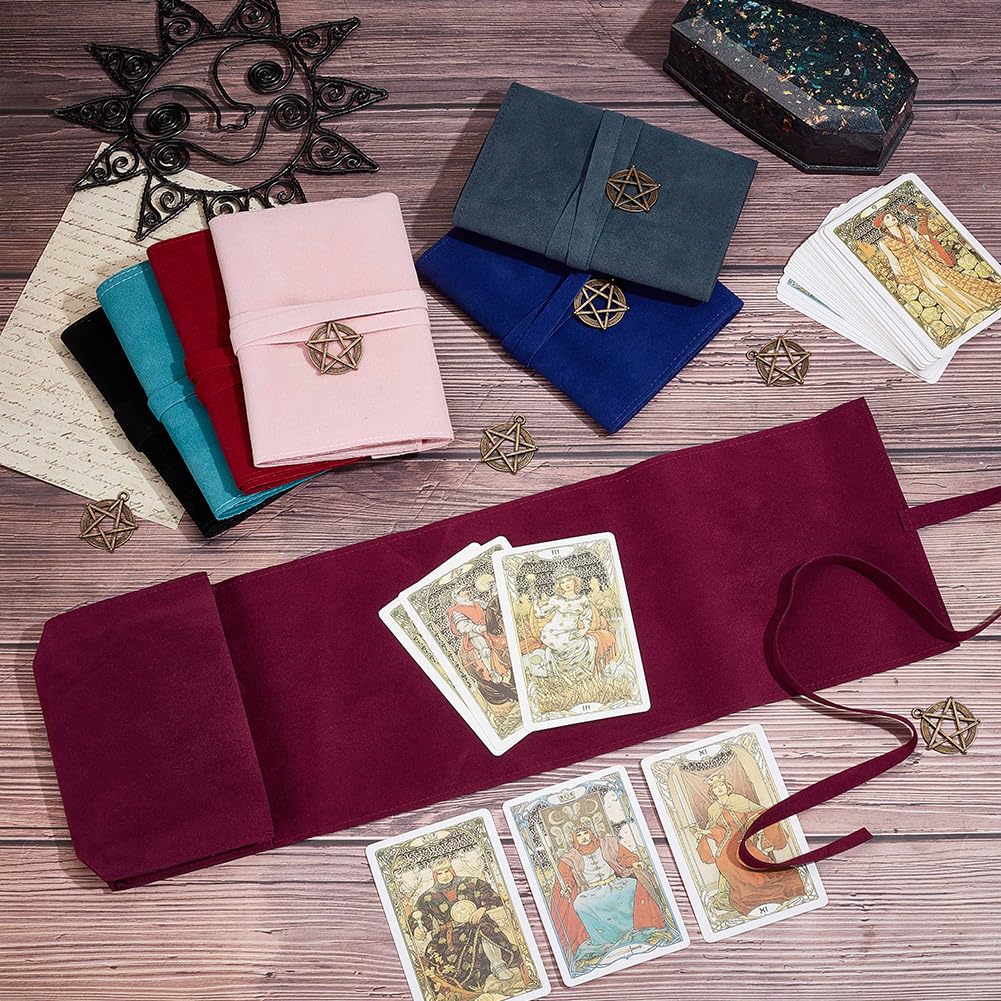 CREATCABIN Juego 7 Bolsa Terciopelo Tarjetas Tarot Bolsa Almacenamiento Tarot Bolsa Tela Tarot Bolsas Envolver Tarjetas Colgantes Estrella Cartas Tarot Baraja Oráculo Naipes Negro Azul Rosa