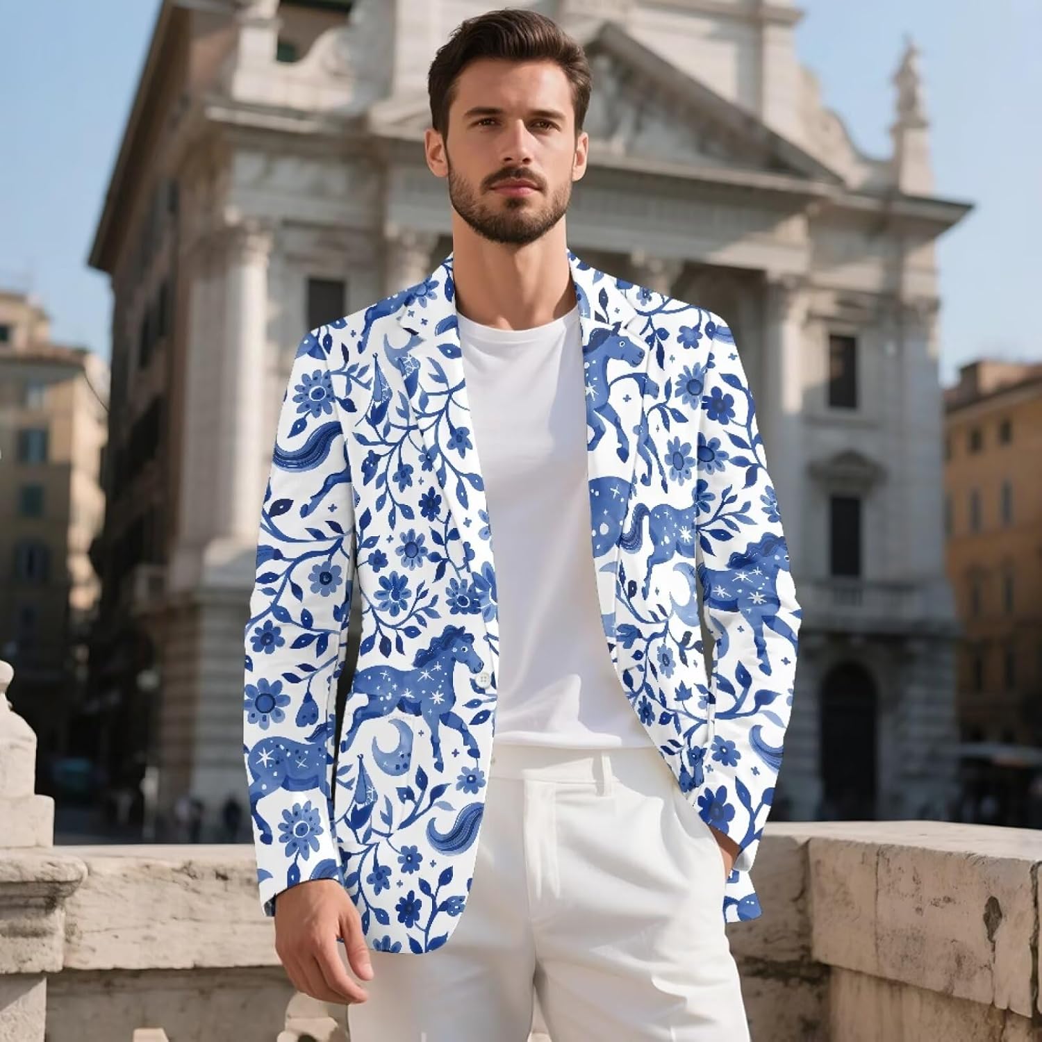 Men Casual Blazer Long Sleeve Suit Jackets Sports Coats Lightweight One Button Business Jacket with 2 Pocket