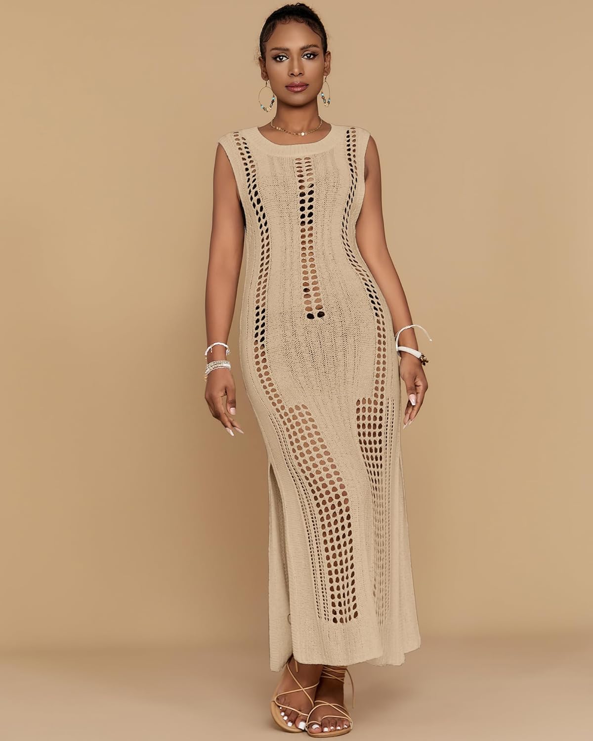 Bsubseach Crochet Beach Cover Ups for Women Sleeveles Swimsuit Coverups Hollow Out Summer Knit Bikini Beachwear - Image 2