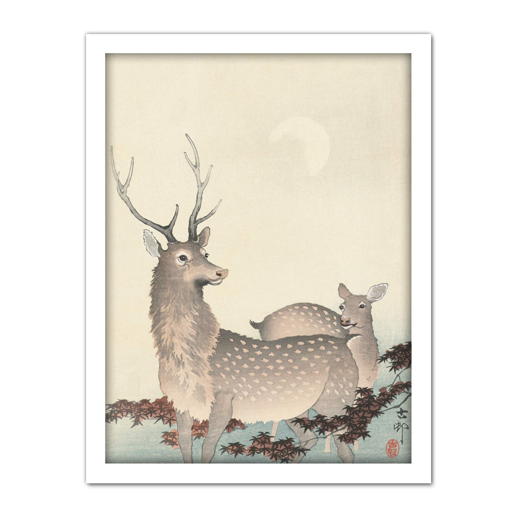 Artery8 Ohara Koson Two Deer Japanese Painting Artwork Framed Wall Art Print 18X24 Inch