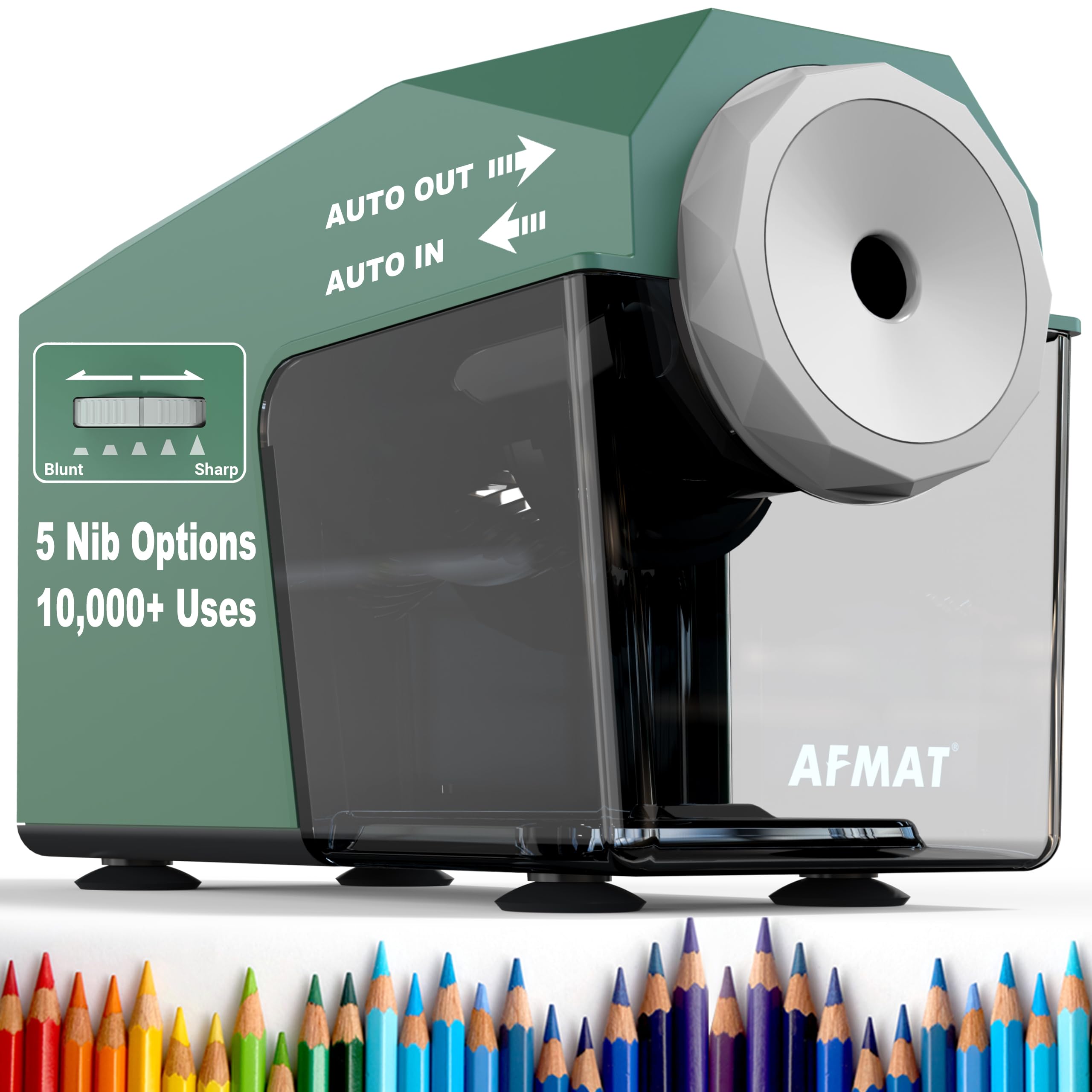 AFMAT Electric Pencil Sharpener, Fast & Hands-Free, 10,000+ Uses, 5 Nibs, Fully Automatic Pencil Sharpener for Classroom, Heavy Duty Sharpeners for No.2/Jumbo/Colored Pencils (φ6.5-10.5mm), Blue, PSC4