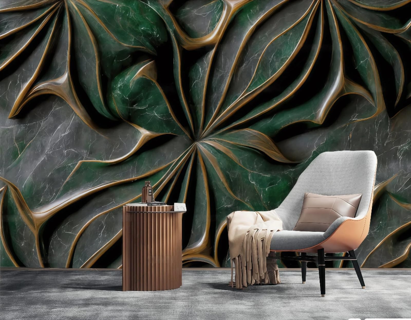 Trójwymiarowa tapeta Skała Miedź Kwiat Wytłoczony Abstrakcyjny Zielony Szmaragdowy Wzór Marmur TV Sofa Tło Tapeta Mural Salon Restauracja Kawiarnia, 3D, 250x175cm