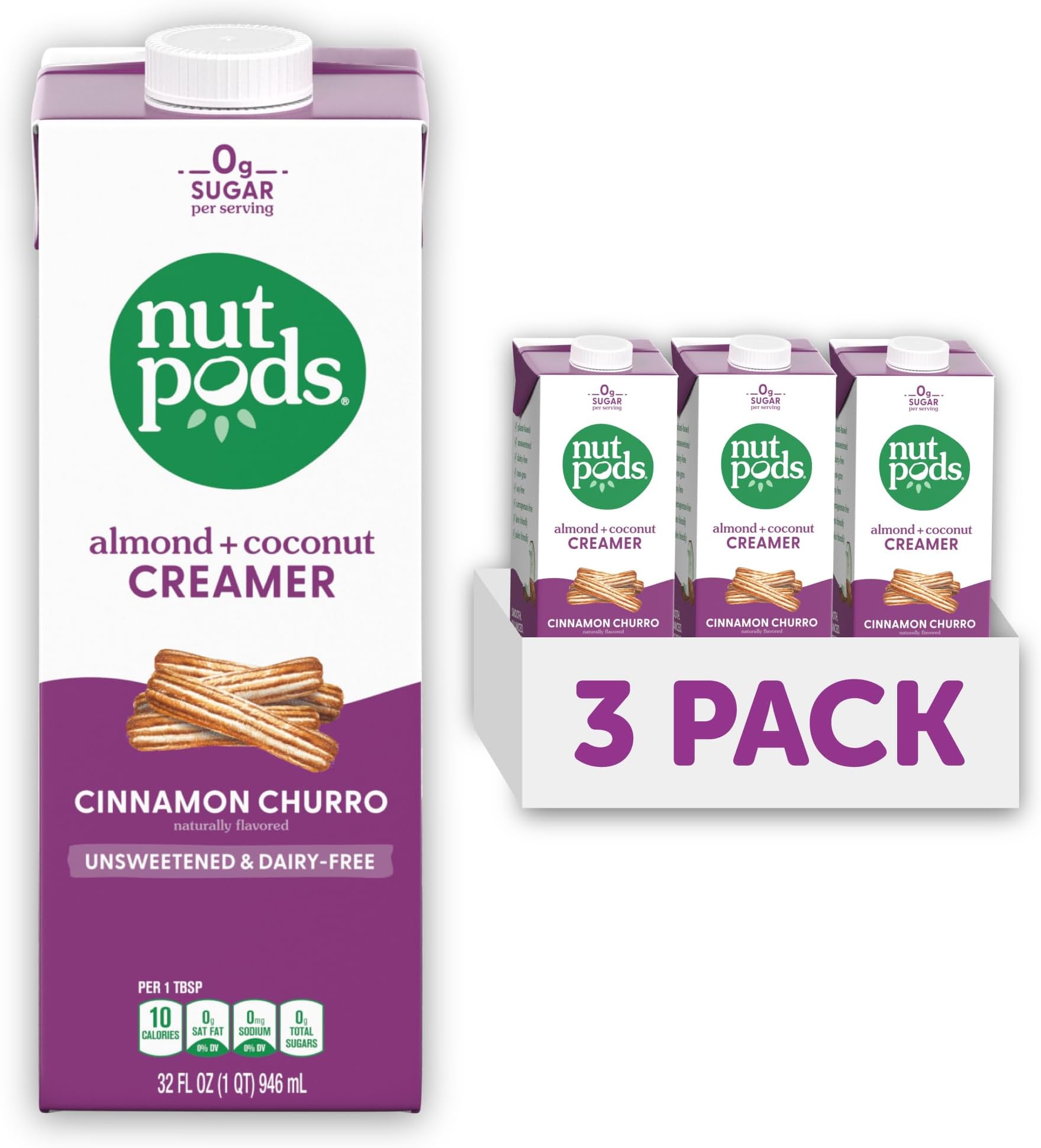 nutpods unsweetened Cinnamon Churro Dairy-Free Coffee Creamer - 32oz 3-Pack