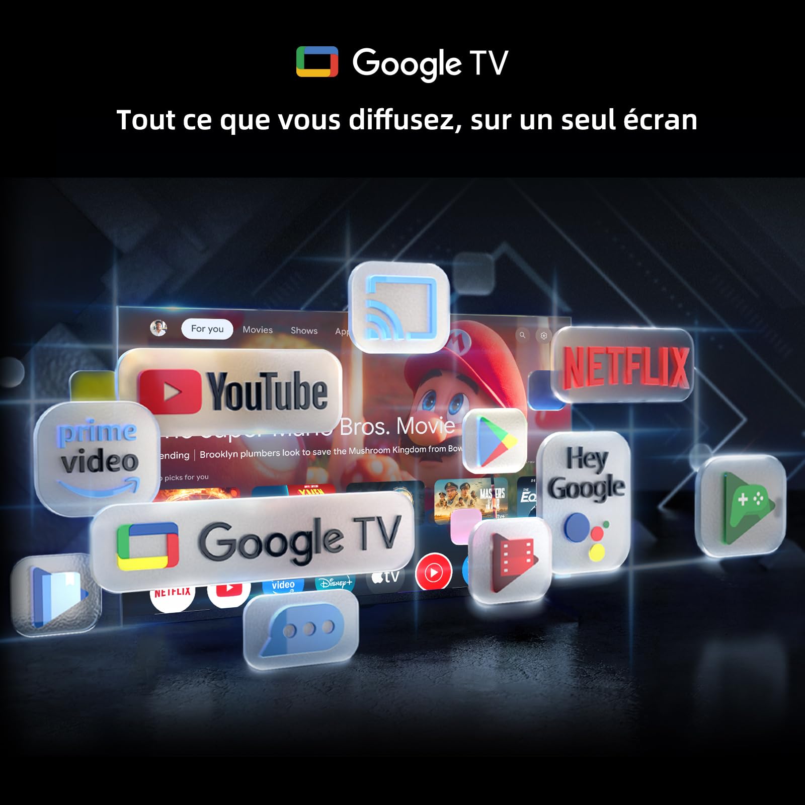 CHIQ L40FT Smart TV 40" (100 cm), Full HD, HDR10, Google TV OS, Audio Dolby & DBX-TV, Tuner Triple DVB-C/T/T2/S/S2, Chromecast Intégré, Design Métal sans Cadre