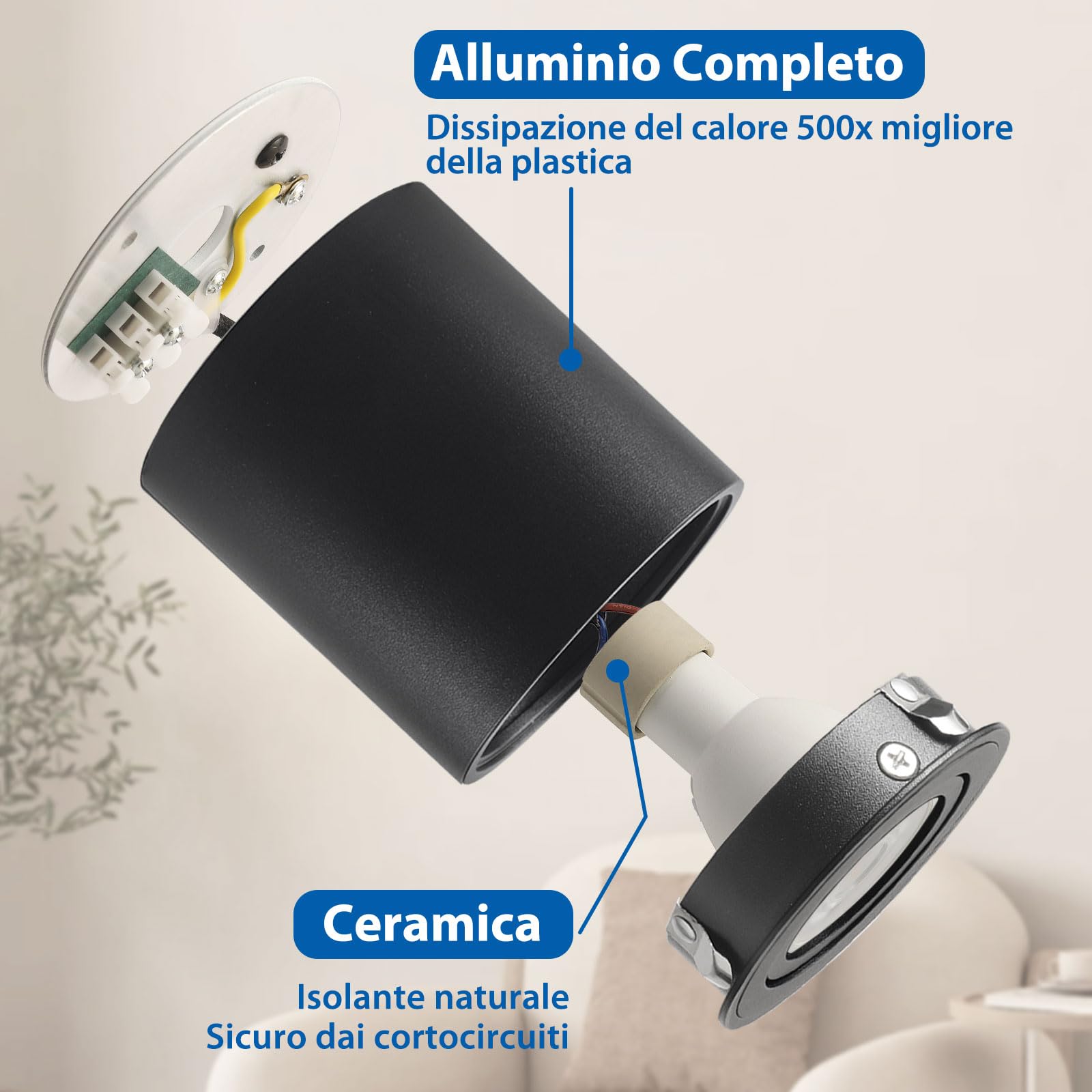 6 Pezzi Faretti Neri Led Plafoniera da Soffitto Luce Cucina Corridoio Spotlight, 3 Tonalità a Scelta 3000K / 4000K / 6000K, Luci Per Corridoio Interno, Faretto Gu10 6.5W 230V 550LM, Interni Bagno