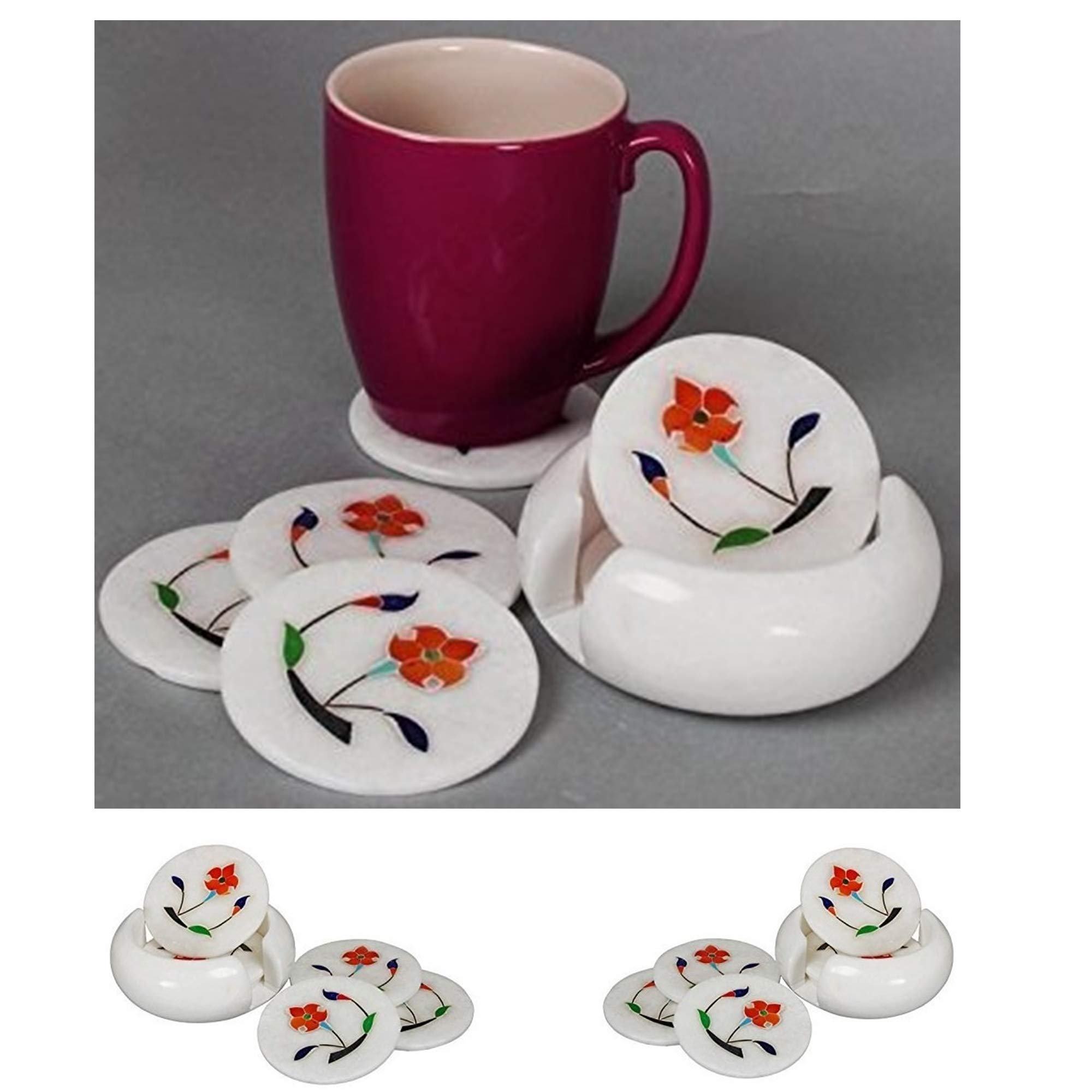 Dessous De Verre Marbre & Laiton - Lot De 4 - Protection Meuble Élégante