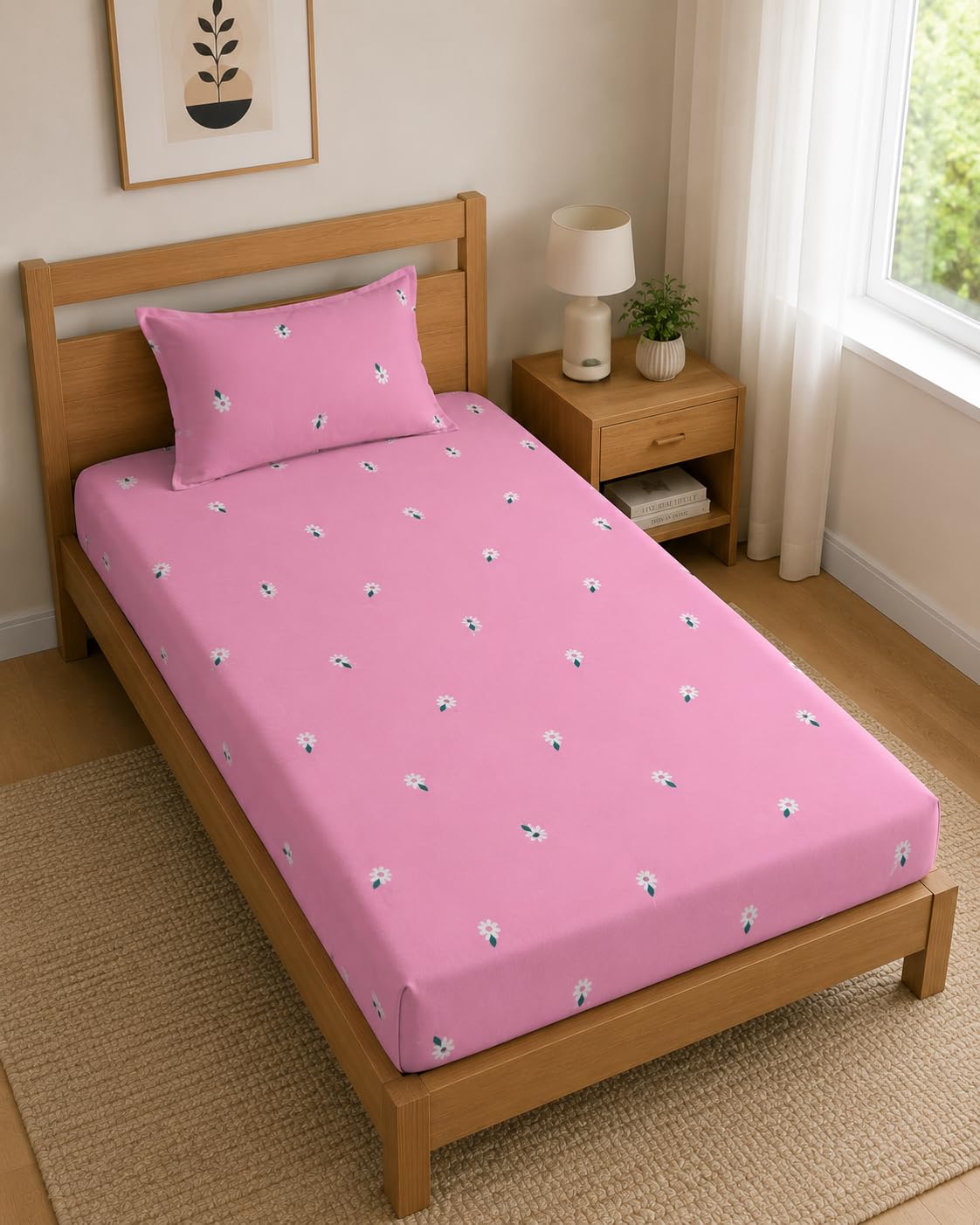 LOOMLYFE Pink Floral Fitted Sheets - Queen Size -31