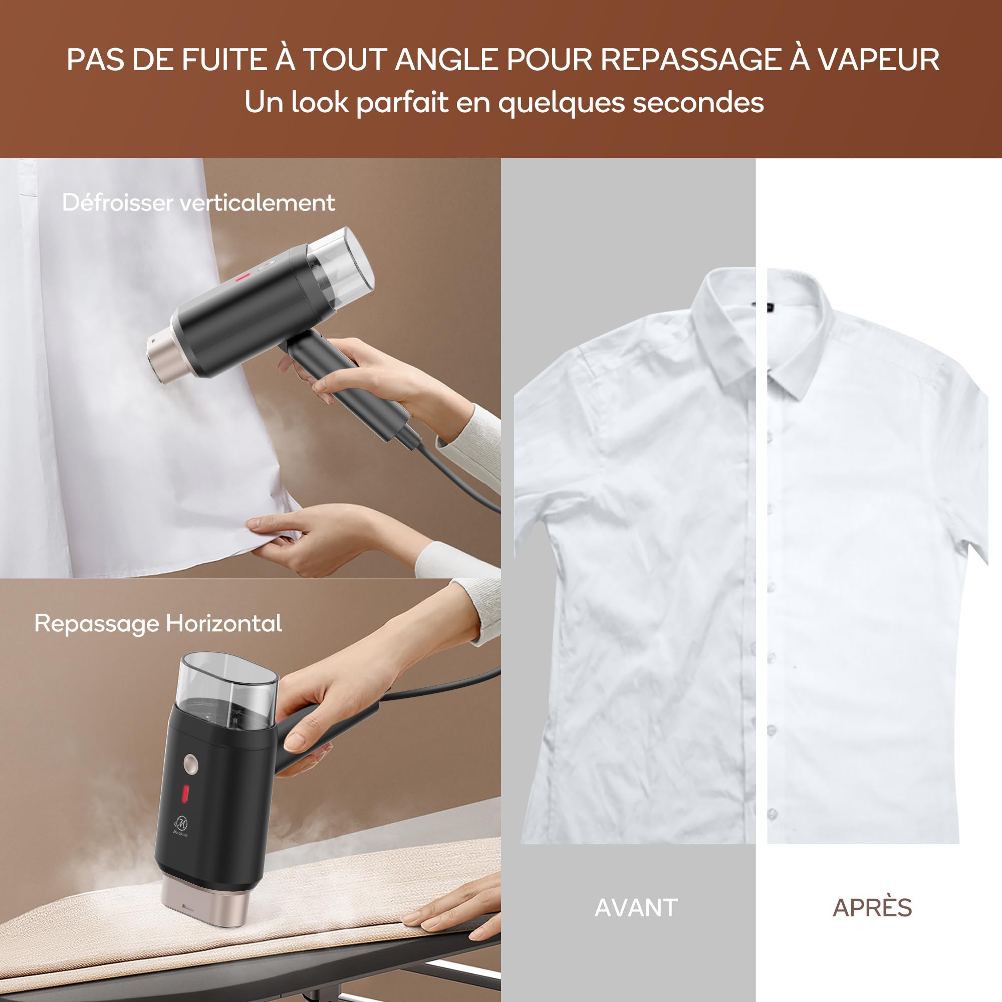 Defroisseur Vapeur Vertical,Pliable fer à Repasser de Voyage Léger et Portable,2in1 Fer à Repasser & Vapeur Convient à Tous les Tissuspour,Steamer 360°Étanche,220-240V defroisseur vapeur voyage,180ml