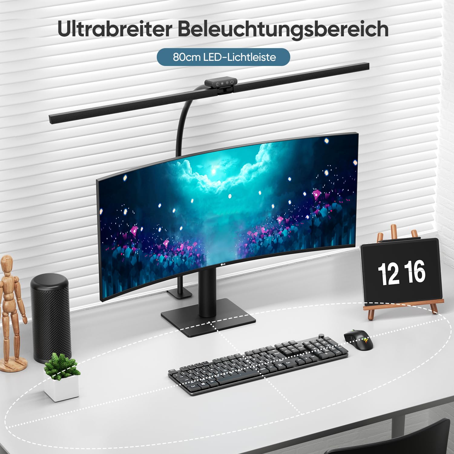 brightower Doppelkopf Schreibtischlampe LED Dimmbar, 24W 80CM Schreibtischlampe klemmbar für Homeoffice, Augenschutz Tageslichtlampe mit Fernbedienungen, Schwanenhals Büro Tischlampe 5 Farbmodi