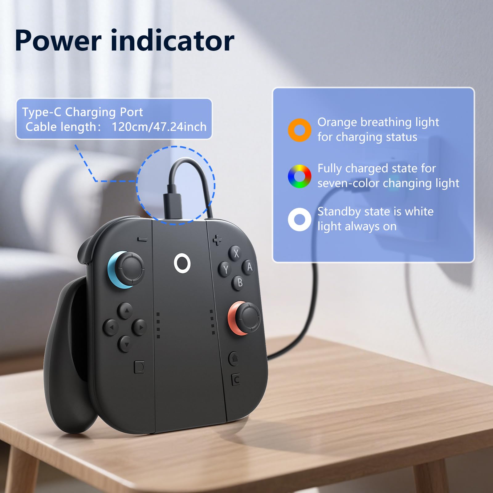 CloudValley Lade Controller Halter für Nintendo Switch 2 (2025) | Spielen und Laden | Ergonomischer Grip Galterung mit 1,2m USB-C-Kabel | Griff für Switch 2 Joy-Con Zubehör