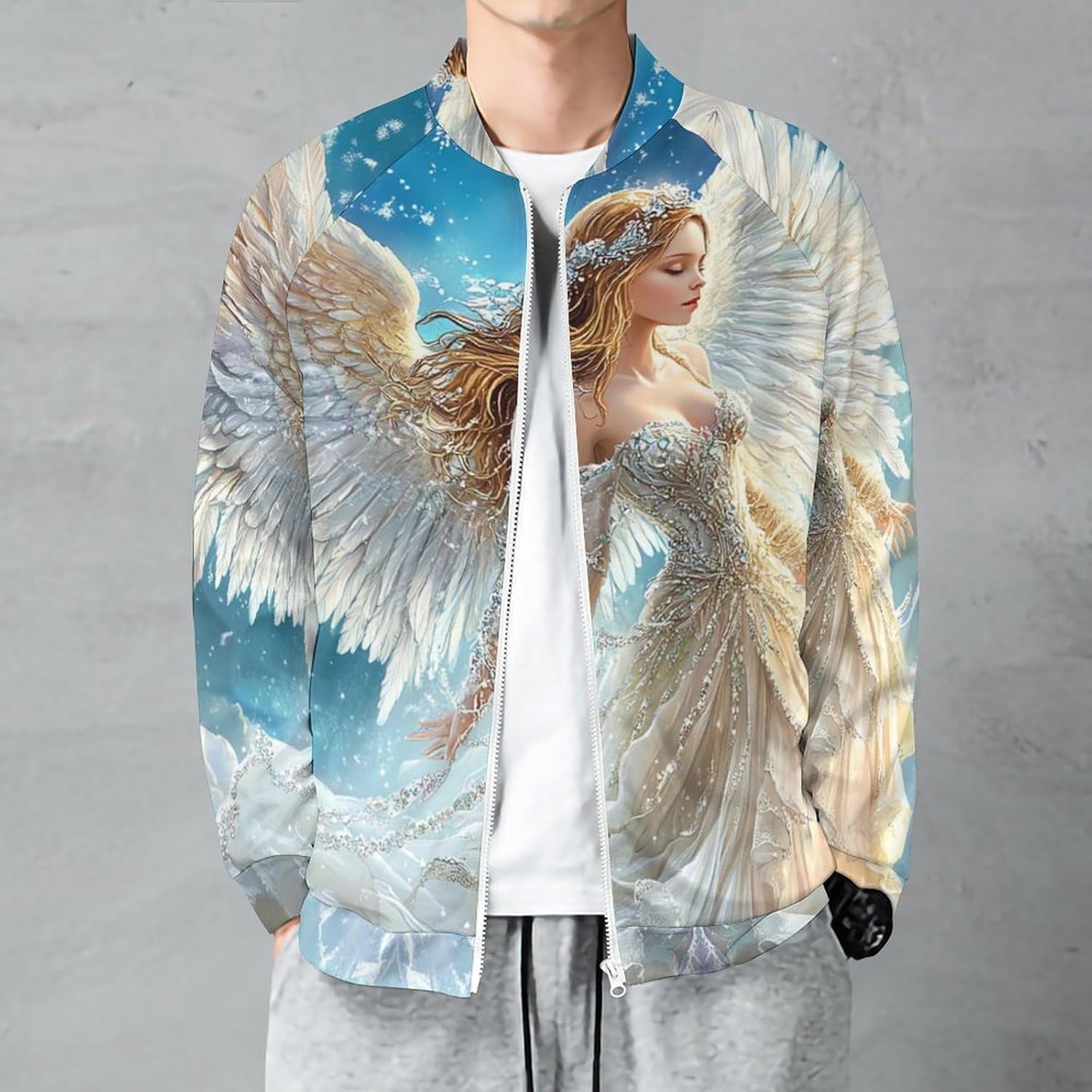 Angel Wings Men's Zip Up Sweatshirt Casual Sweater Jackets Long Sleeve Tops Lightweight Coat