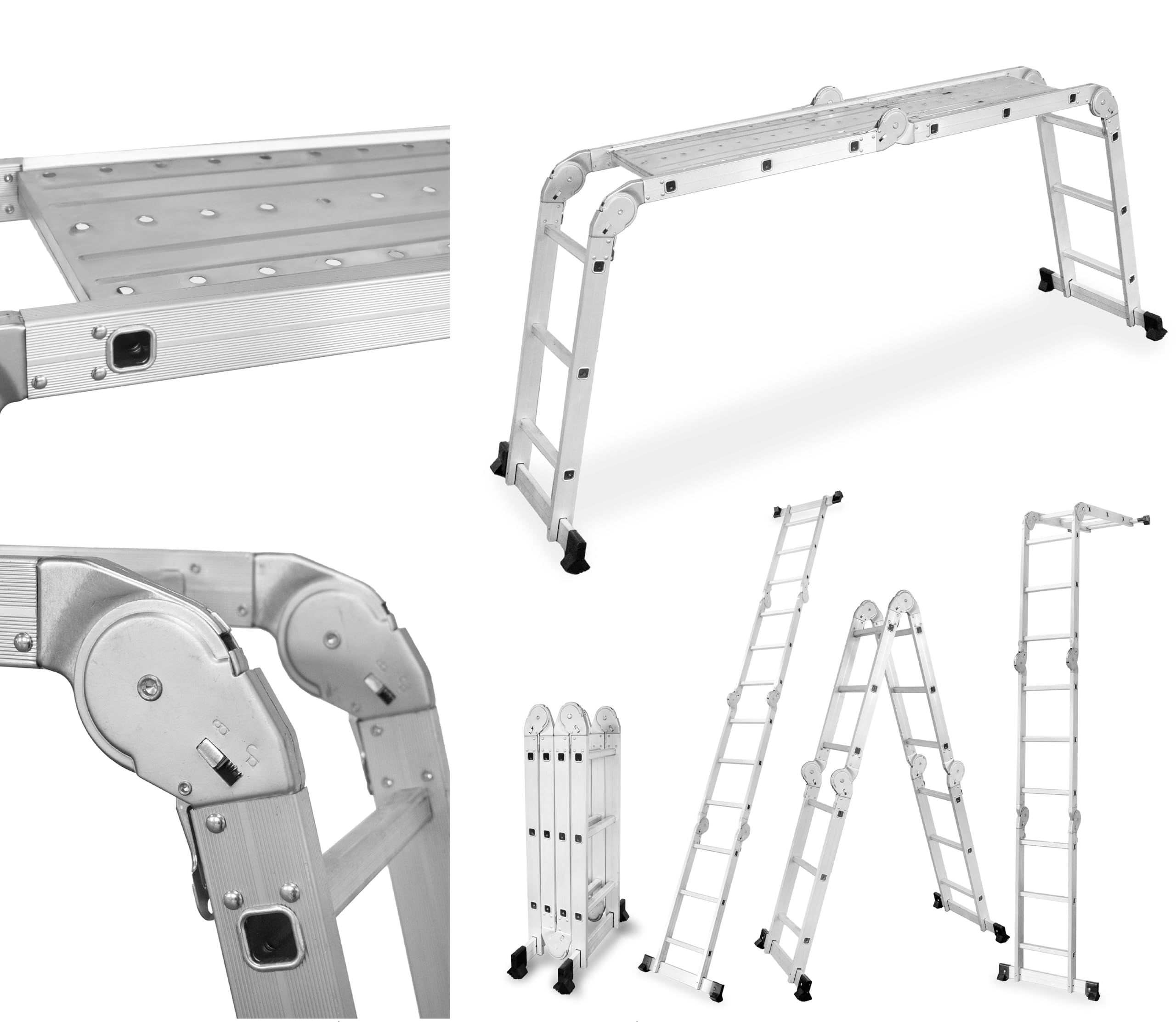 Multifunctional 4x3 aluminum articulated ladder + PLATFORM 125 kg DRABEST