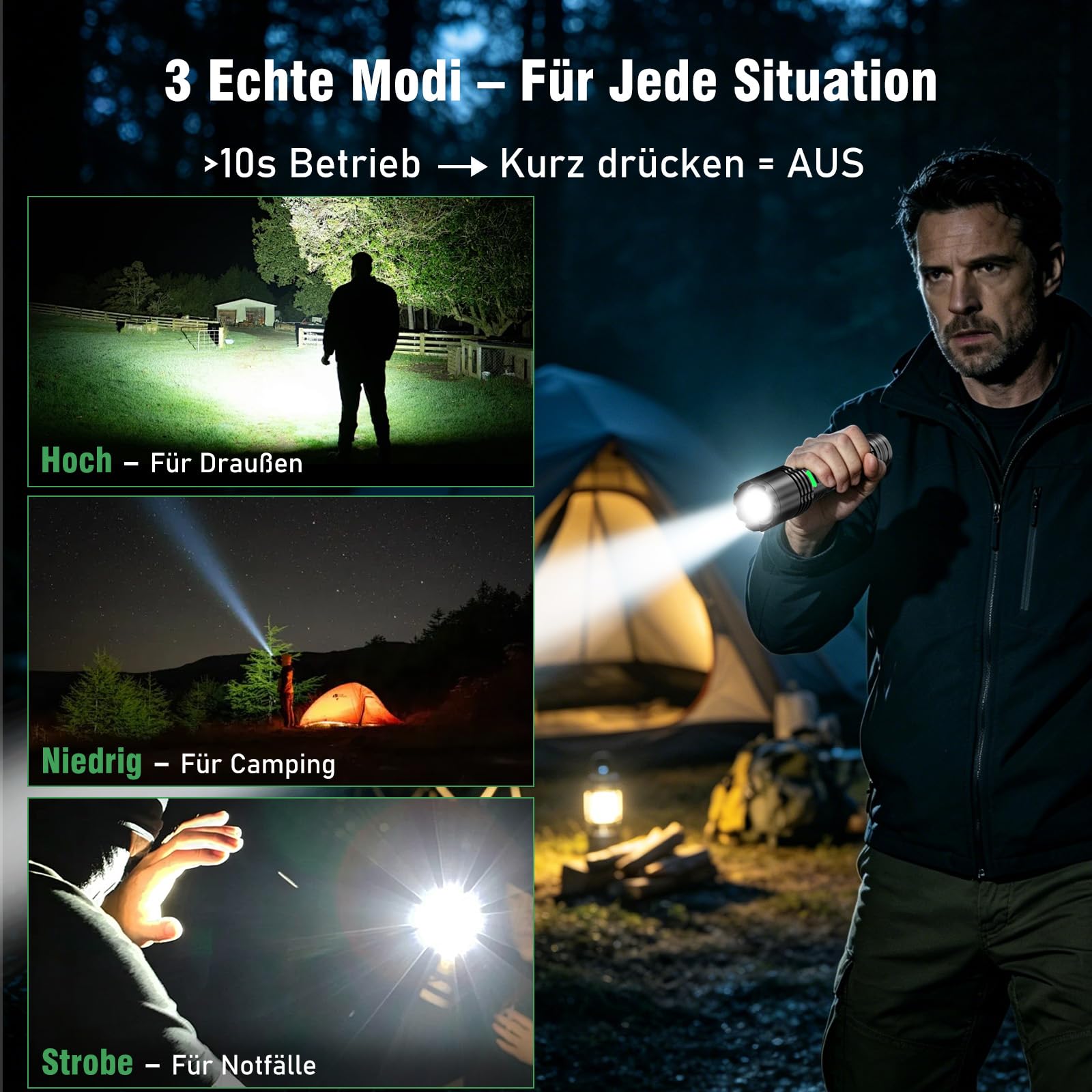 Shadowhawk 2 sztuki latarka LED do ładowania, 5000 lumenów, bardzo jasna latarka taktyczna z grubościenną aluminiową obudową (3 mm), 3 tryby, USB-C i klips – na kemping/na zewnątrz/w sytuacjach