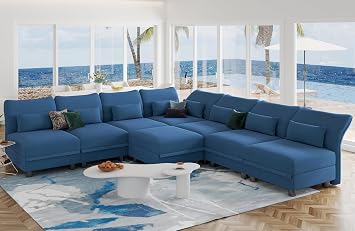 LLappuil 8 Seat Velvet Modular Sectional Sofa Couch with Storage, Blue