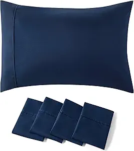 Bedsure Queen Pillow Cases Set of 4 - Navy Brushed Microfiber Pillowcases 4 Pack, Super Soft Pillowcase, Pillow Case Covers with Envelope Closure, Wrinkle, Fade and Stain Resistant, 20x30 Inches