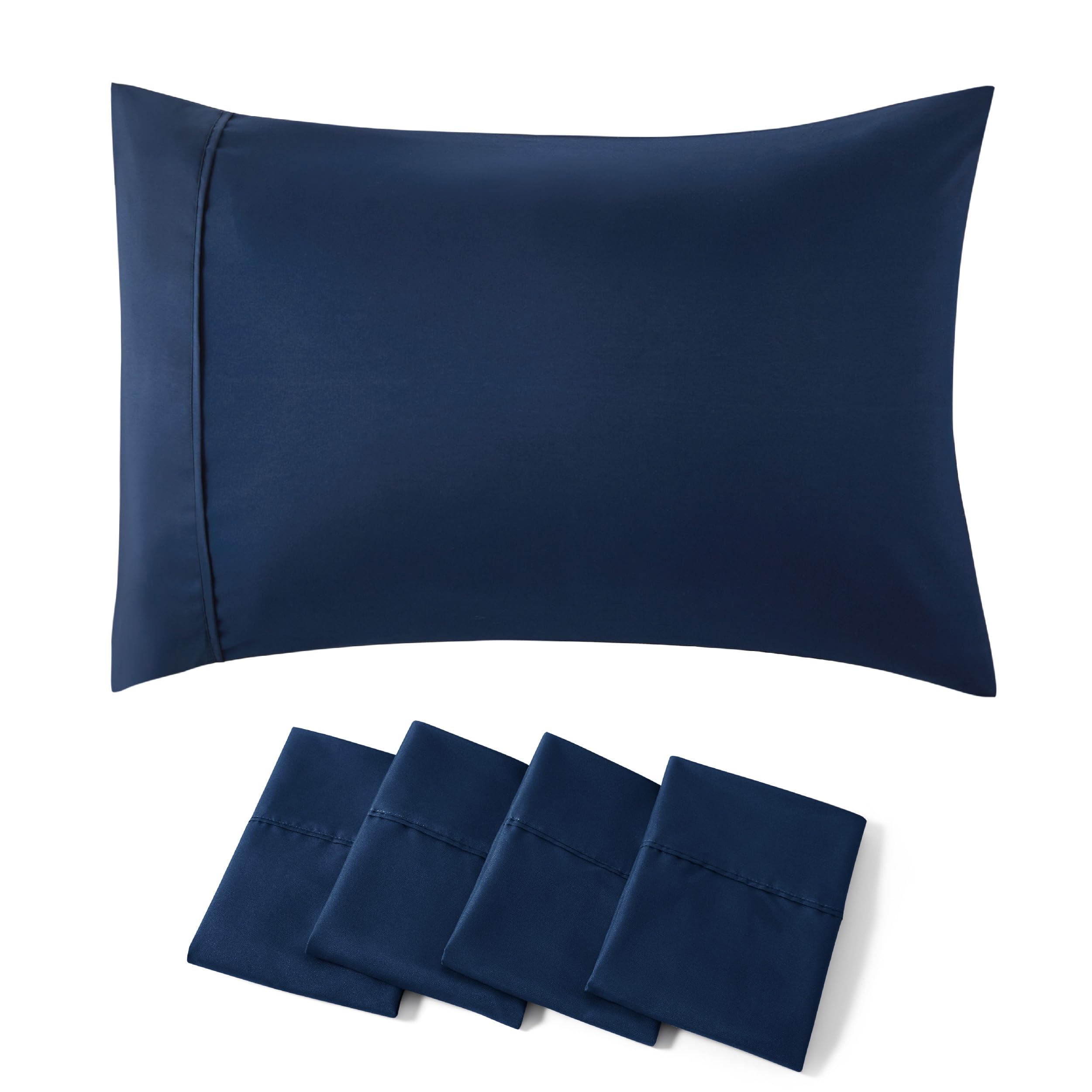 Bedsure Pillow Cases Standard Size Set of 4 - Navy Polyester Microfiber Pillowcases 4 Pack, Super Soft and Cozy Pillowcase, Pillow Case Covers with Envelop Closure, 20x26 Inches