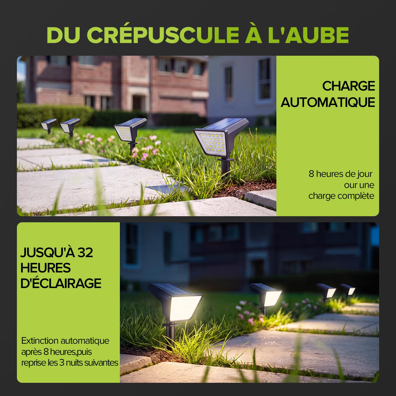 UME Batteria agli ioni di litio nell'apparecchiatura Set di 6 Faretti Lampade Solari Esterni Impermeabile 28 LED 3000K, Illuminazione Paesaggistica per Giardino, Vialetto e Prato, Funzione Crepuscolo